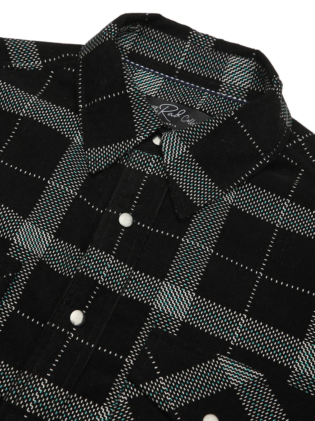 Elan Black Dot Checks Double Flap Pocket Corduroy Overshirt - Image 3
