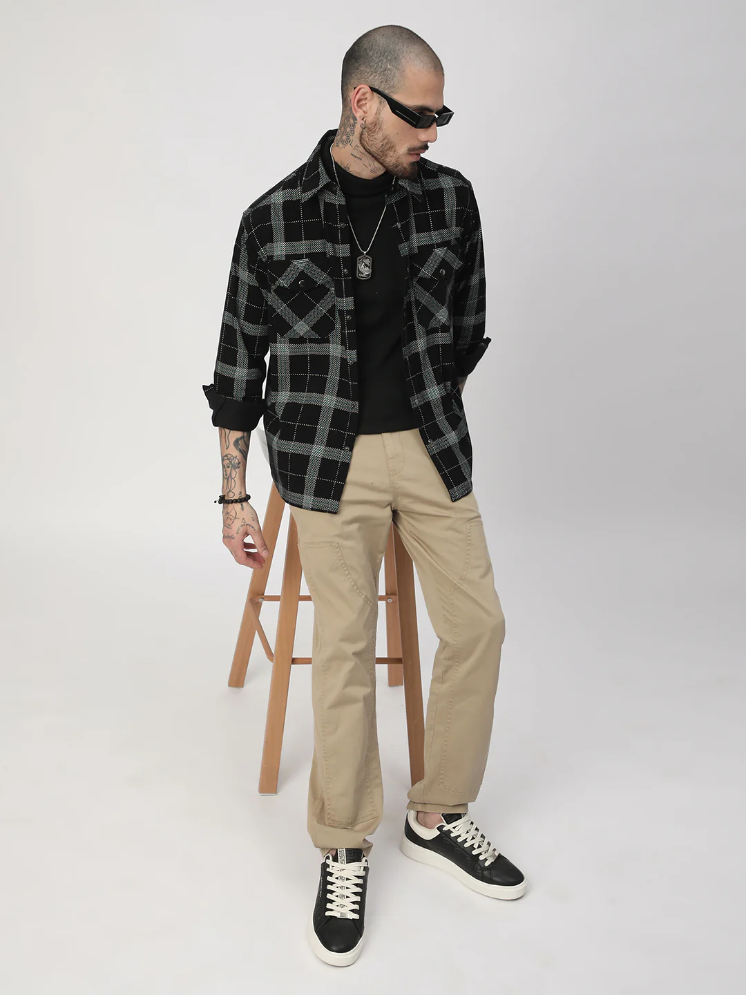 Elan Black Dot Checks Double Flap Pocket Corduroy Overshirt - Image 8