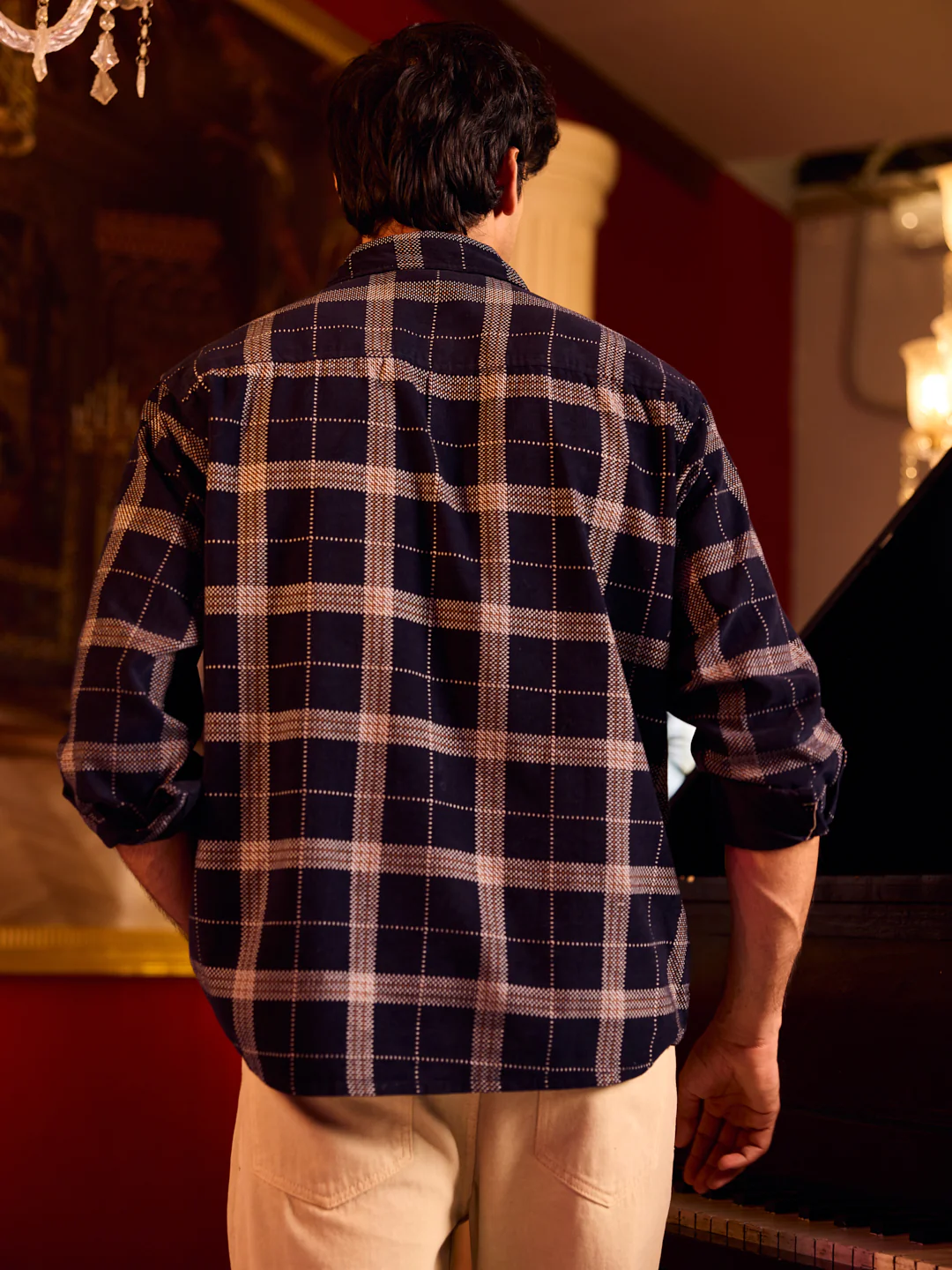 Elan Navy Dot Checks Double Flap Pocket Corduroy Overshirt - Image 6