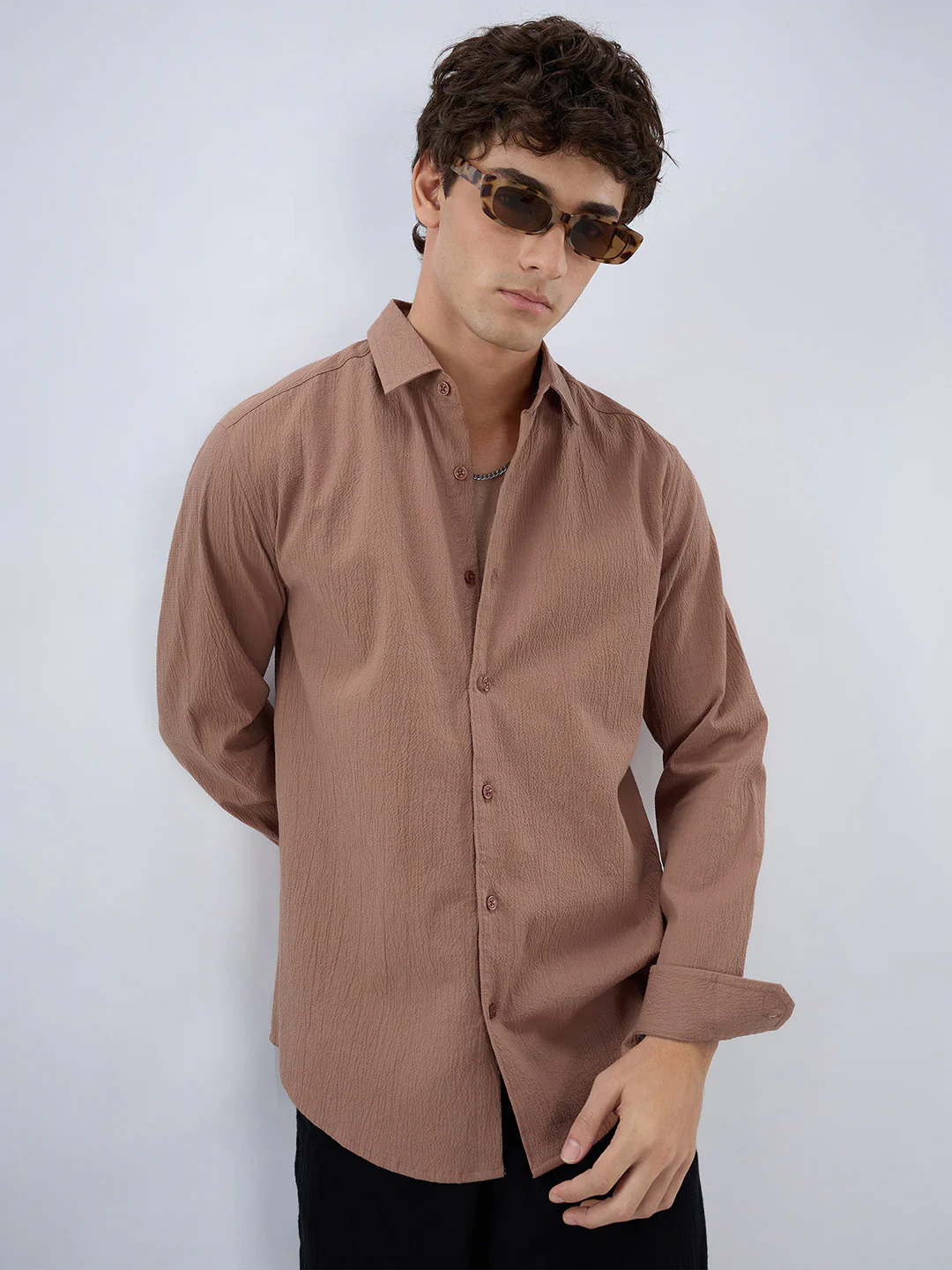 Elegant Apricot Textured Shirt - Image 2