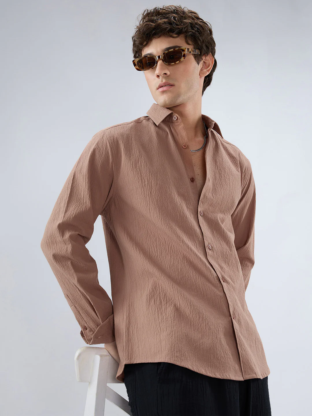 Elegant Apricot Textured Shirt - Image 4