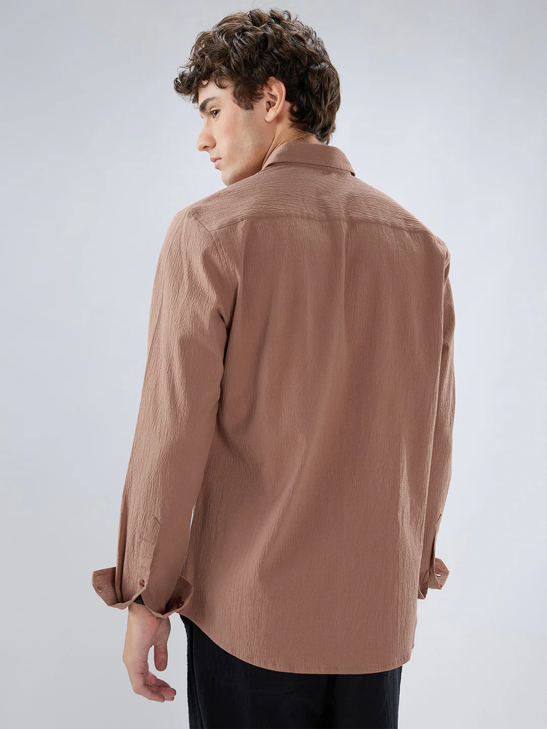 Elegant Apricot Textured Shirt - Image 7