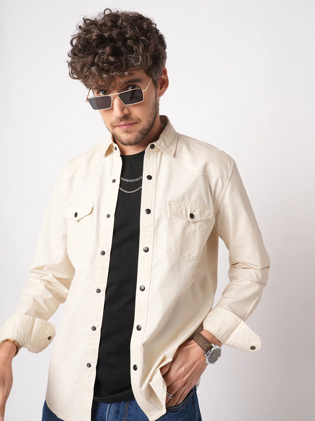 Elegant Beige Double Pocket Overshirt - Image 2
