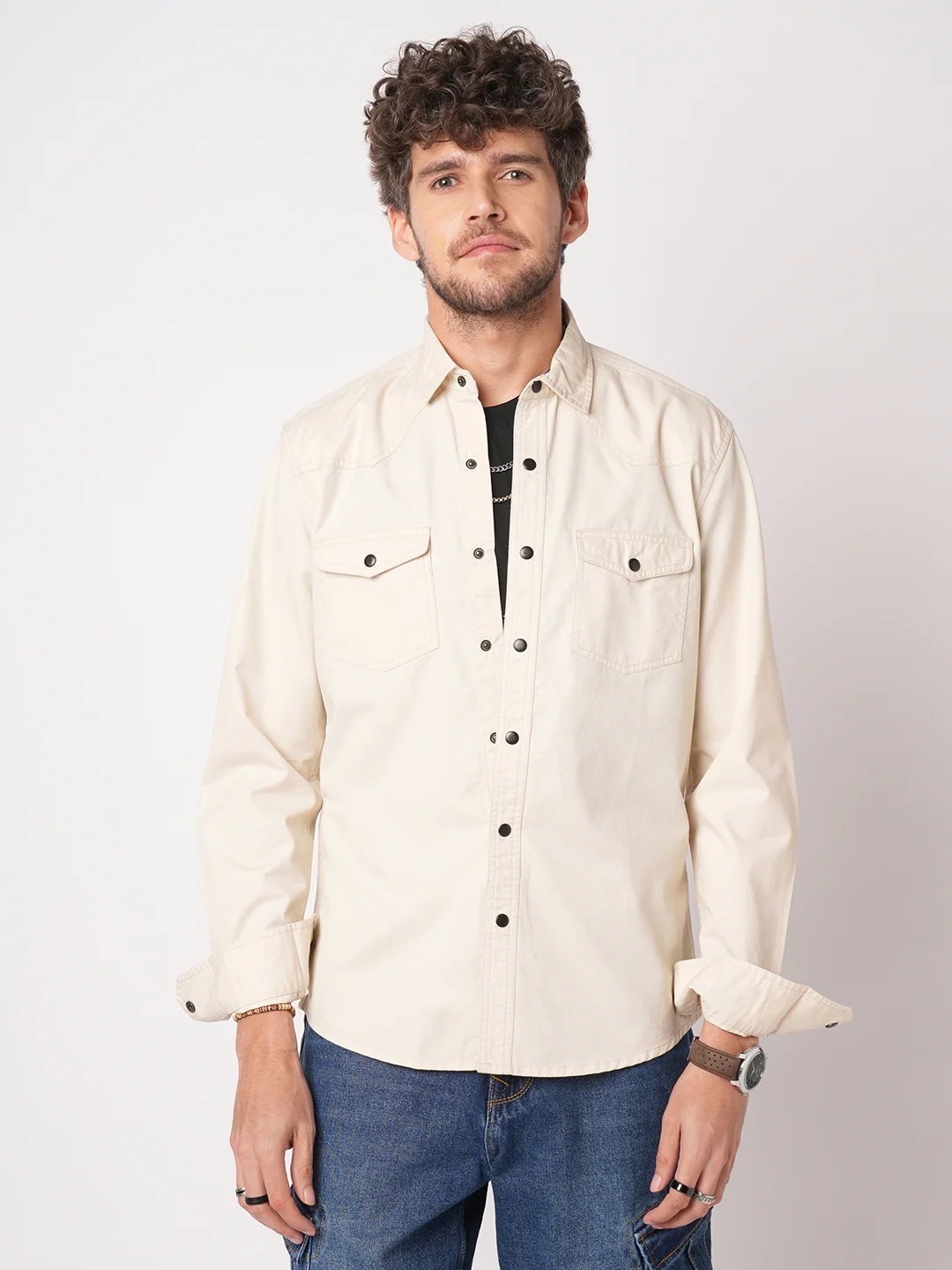 Elegant Beige Double Pocket Overshirt - Image 4