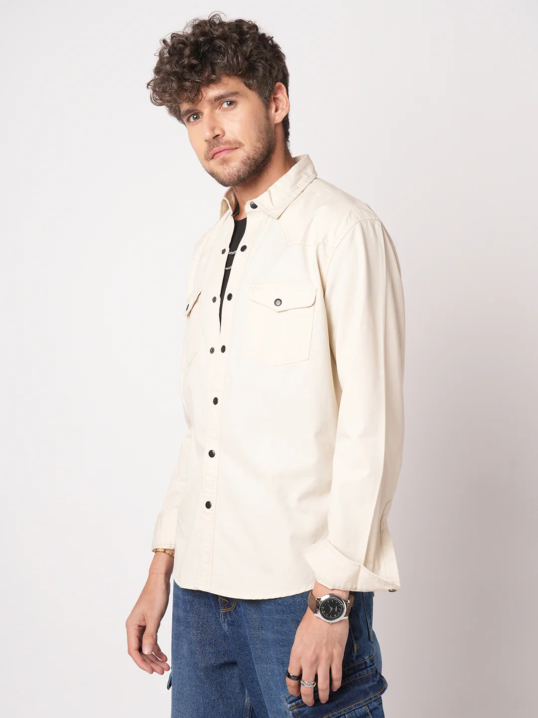 Elegant Beige Double Pocket Overshirt - Image 5