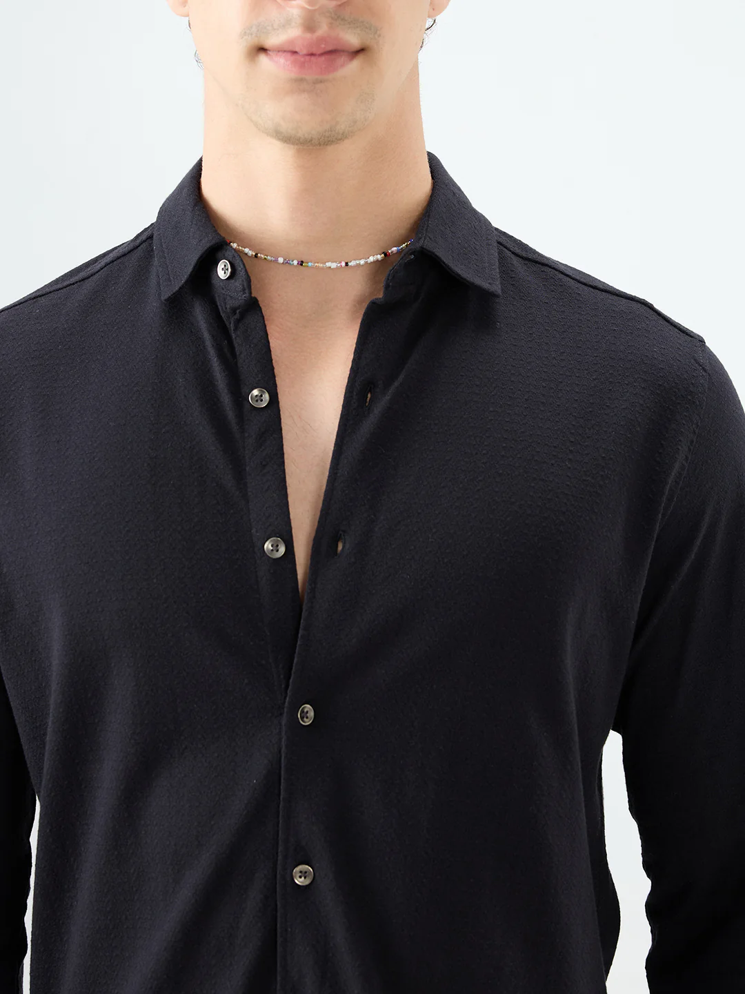 Elegant Black Knit Textured Shirt - Image 3