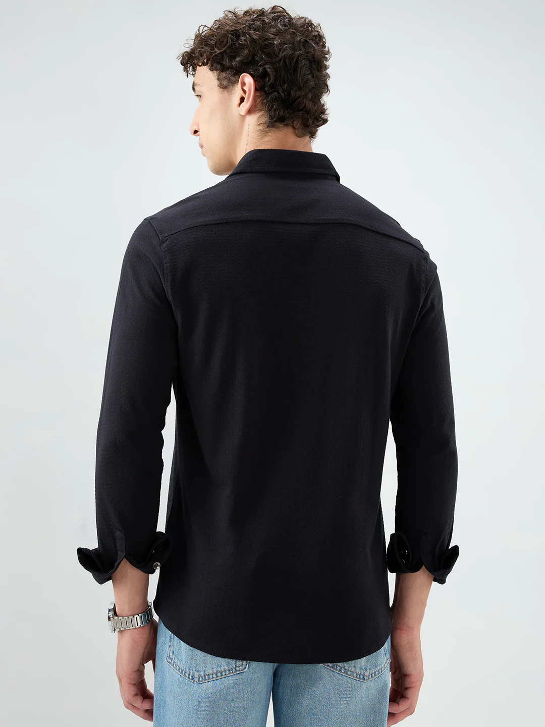 Elegant Black Knit Textured Shirt - Image 6