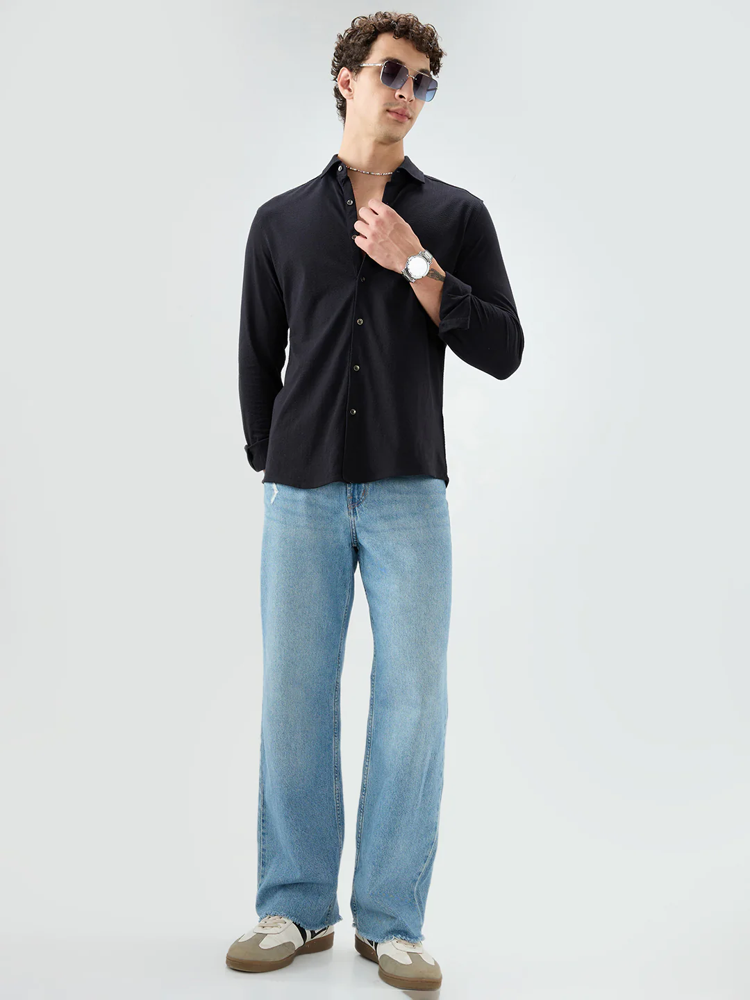 Elegant Black Knit Textured Shirt - Image 7