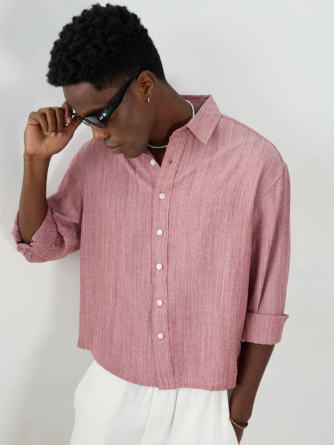 Elegant Brick Red Textured Boxy Fit Crop Shirt - Image 4