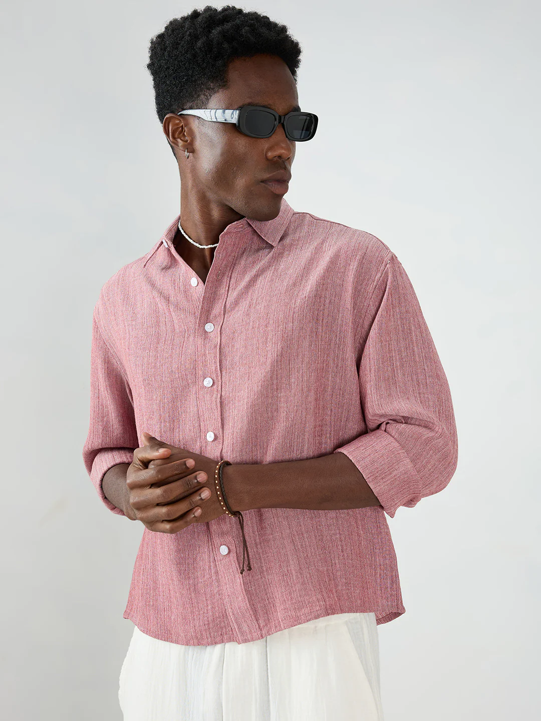 Elegant Brick Red Textured Boxy Fit Crop Shirt - Image 5