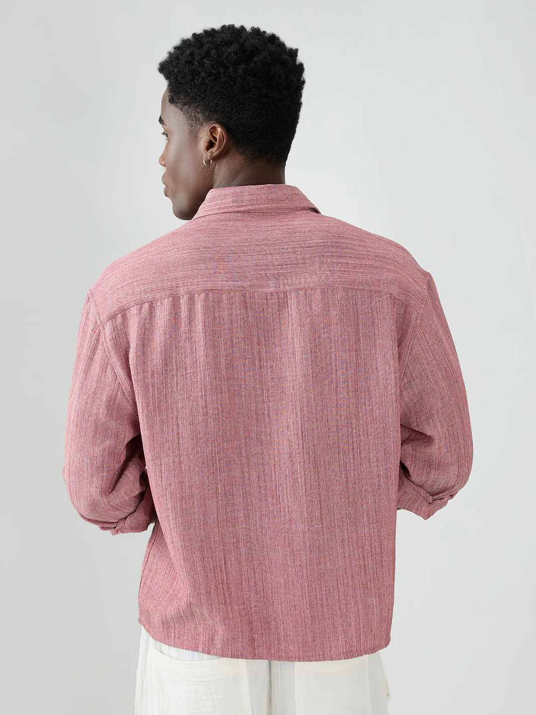 Elegant Brick Red Textured Boxy Fit Crop Shirt - Image 6