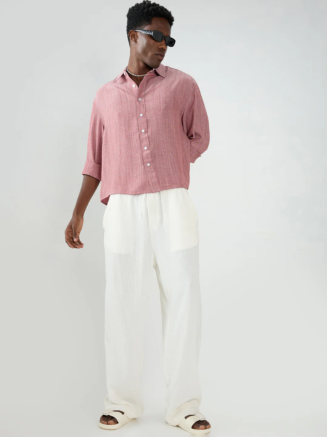 Elegant Brick Red Textured Boxy Fit Crop Shirt - Image 7