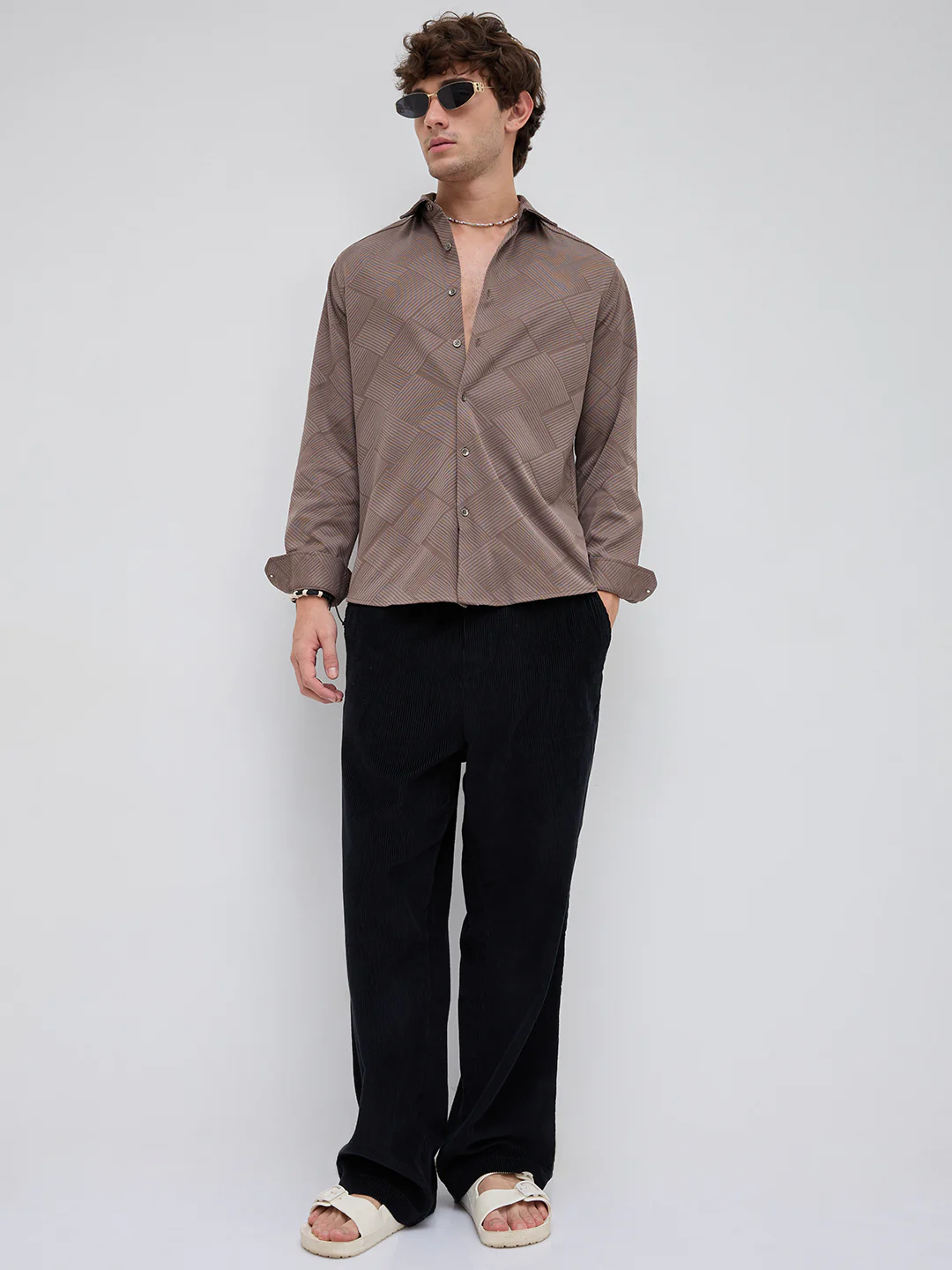 Elegant Brown Block Weave Knitted Shirt - Image 8