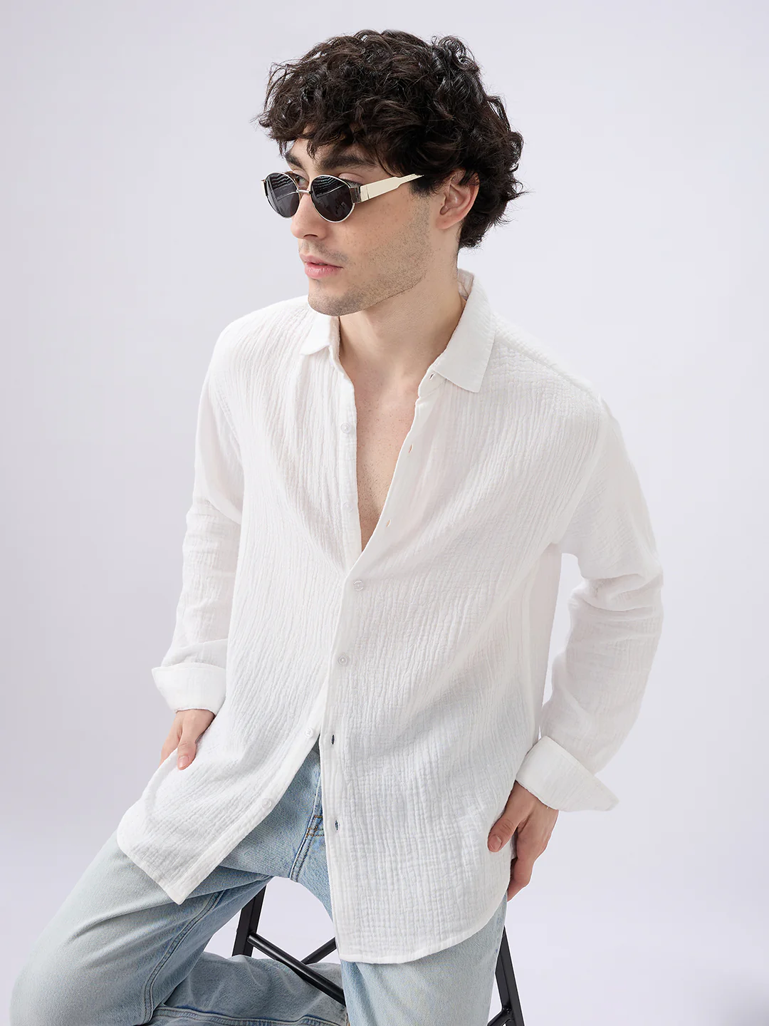Elegant Cloud White Double Cloth Shirt - Image 2