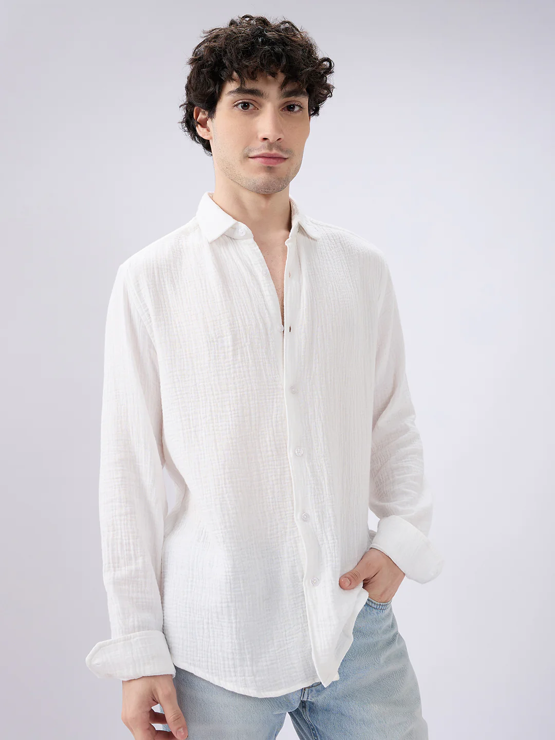Elegant Cloud White Double Cloth Shirt - Image 4