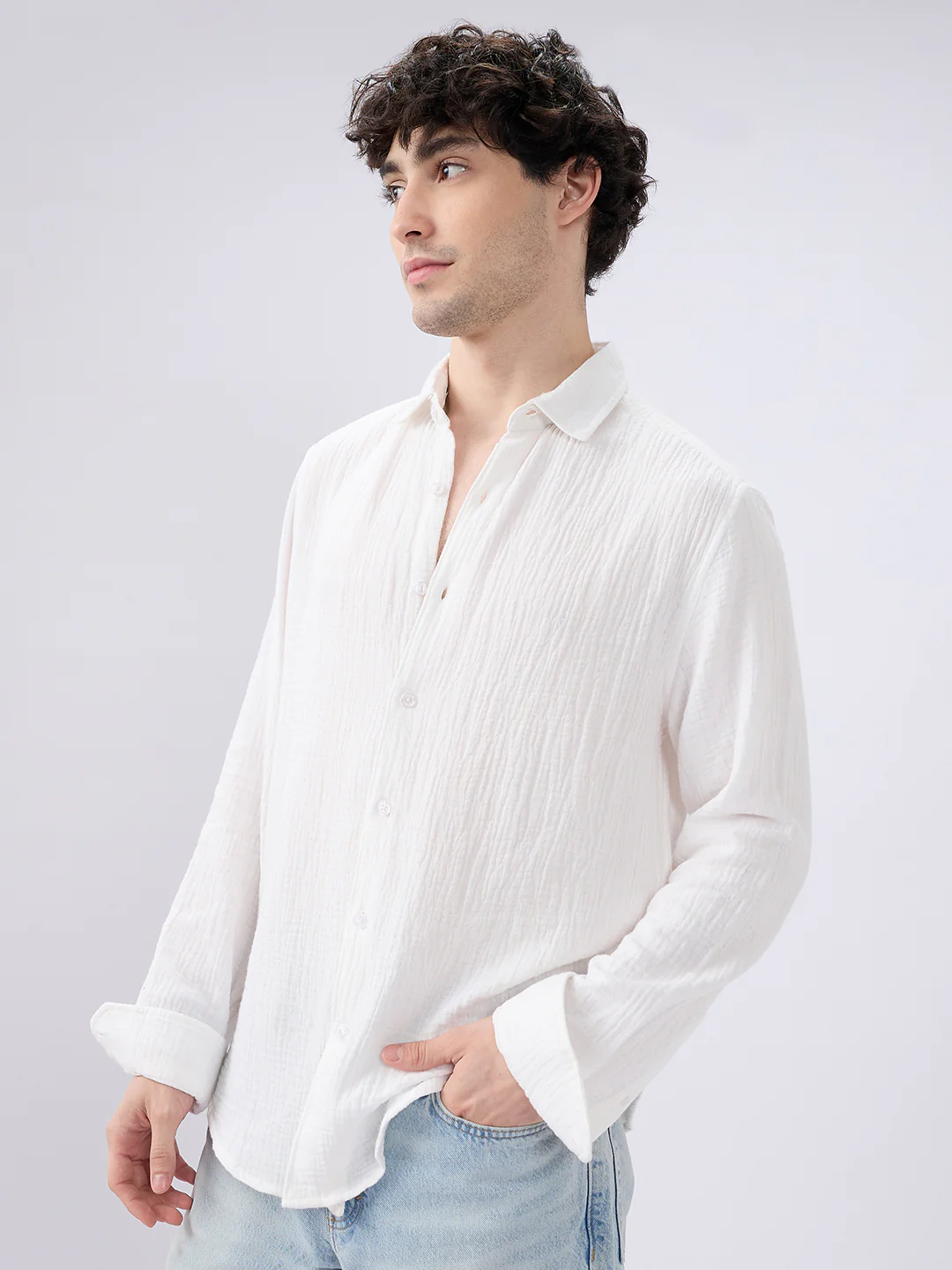 Elegant Cloud White Double Cloth Shirt - Image 5