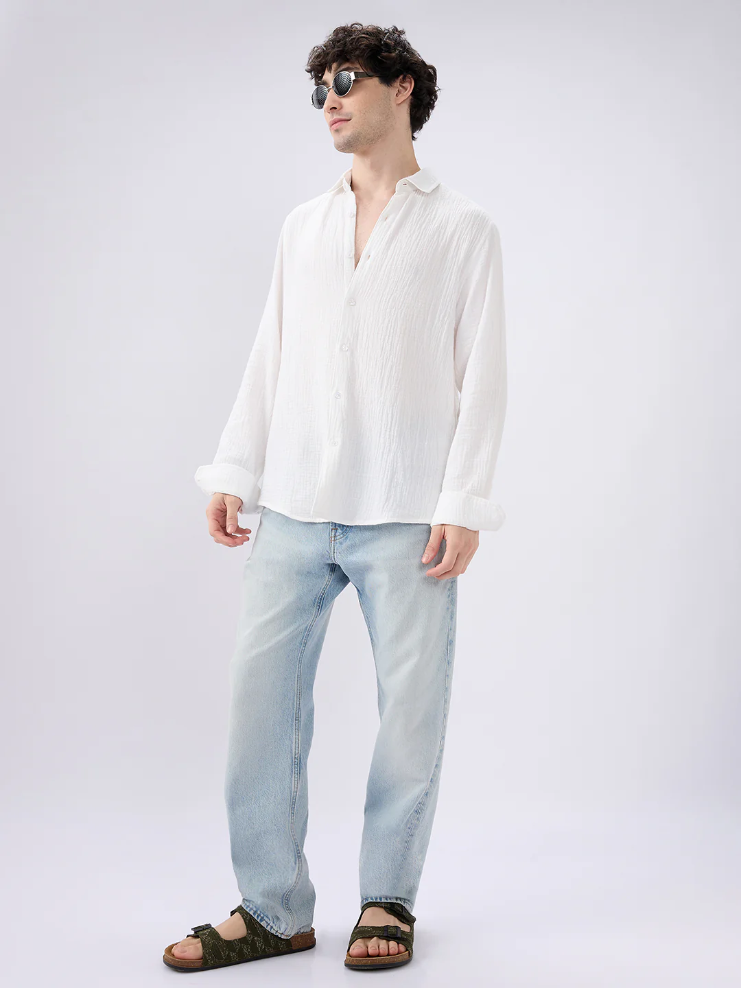 Elegant Cloud White Double Cloth Shirt - Image 7