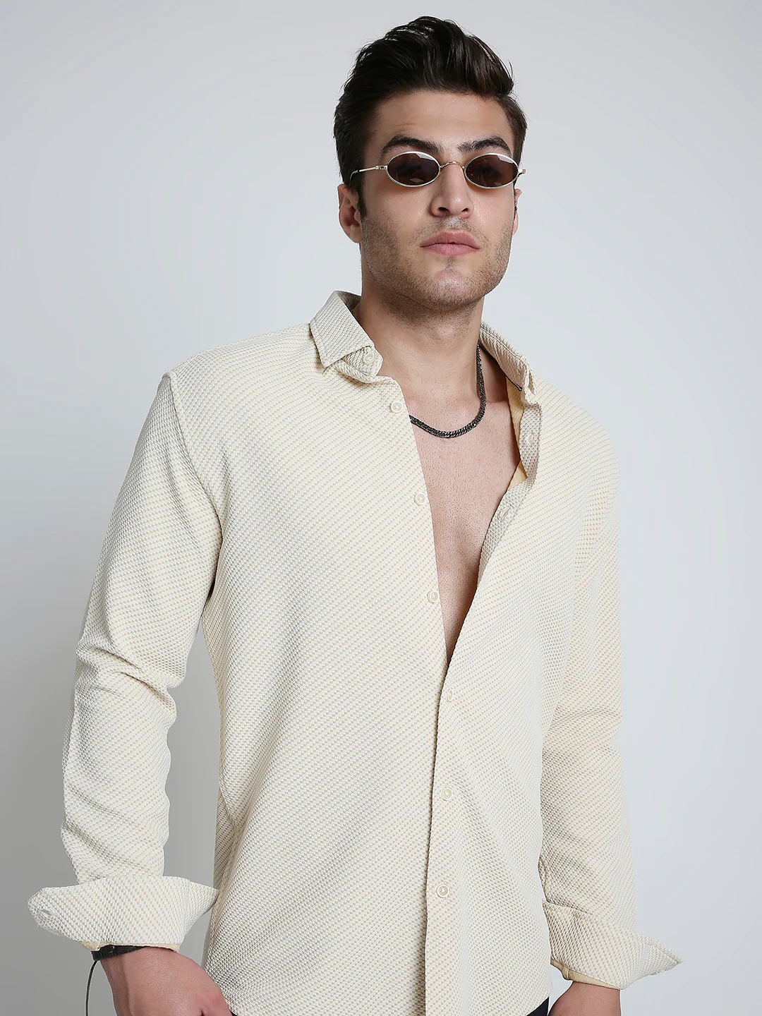 Elegant Cream Illusion Panel Shirt - Image 2