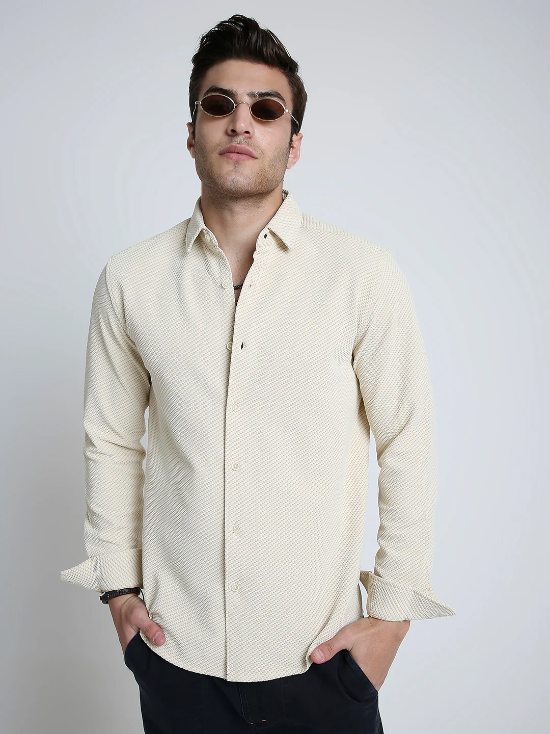 Elegant Cream Illusion Panel Shirt - Image 4