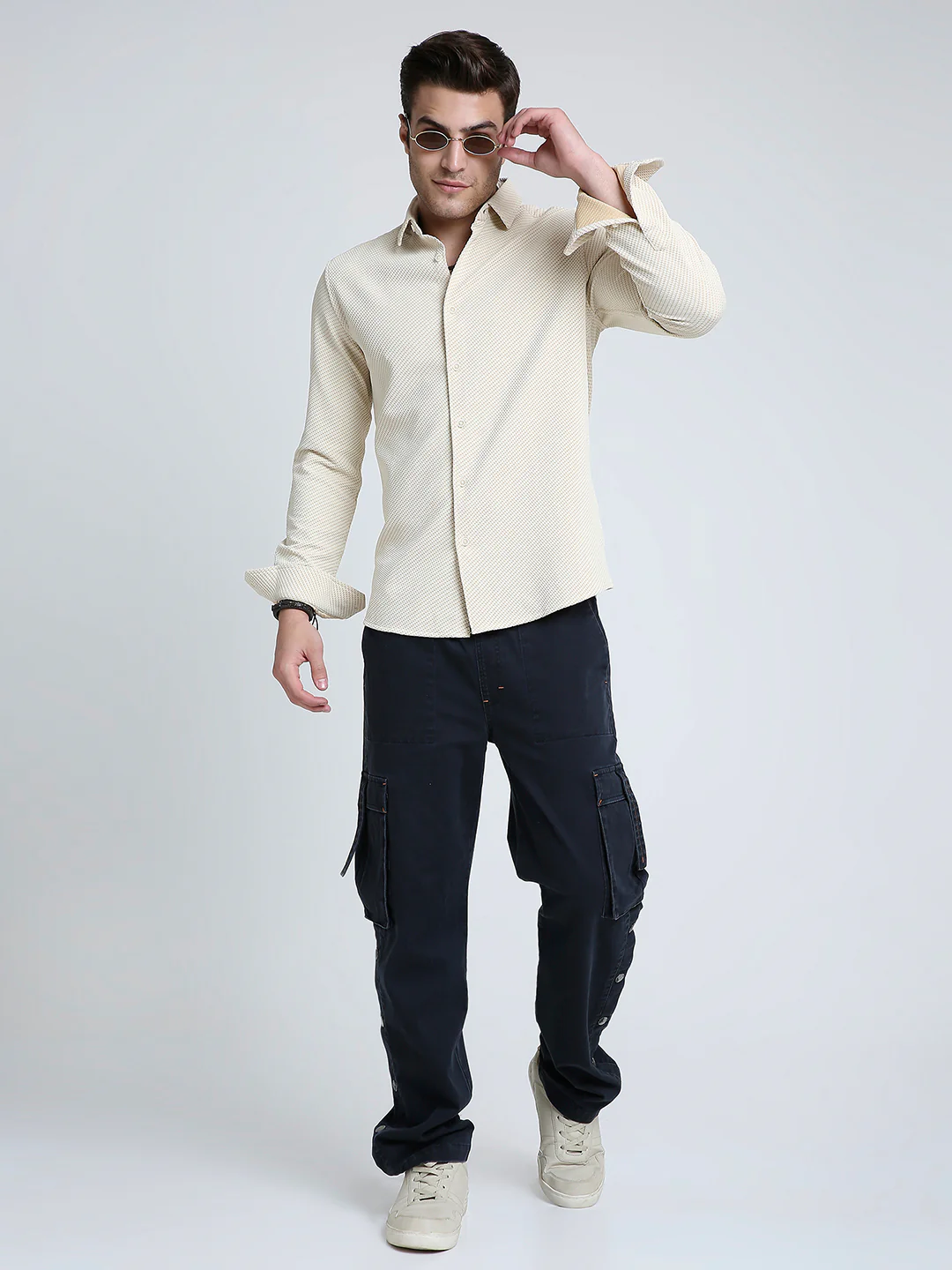 Elegant Cream Illusion Panel Shirt - Image 6