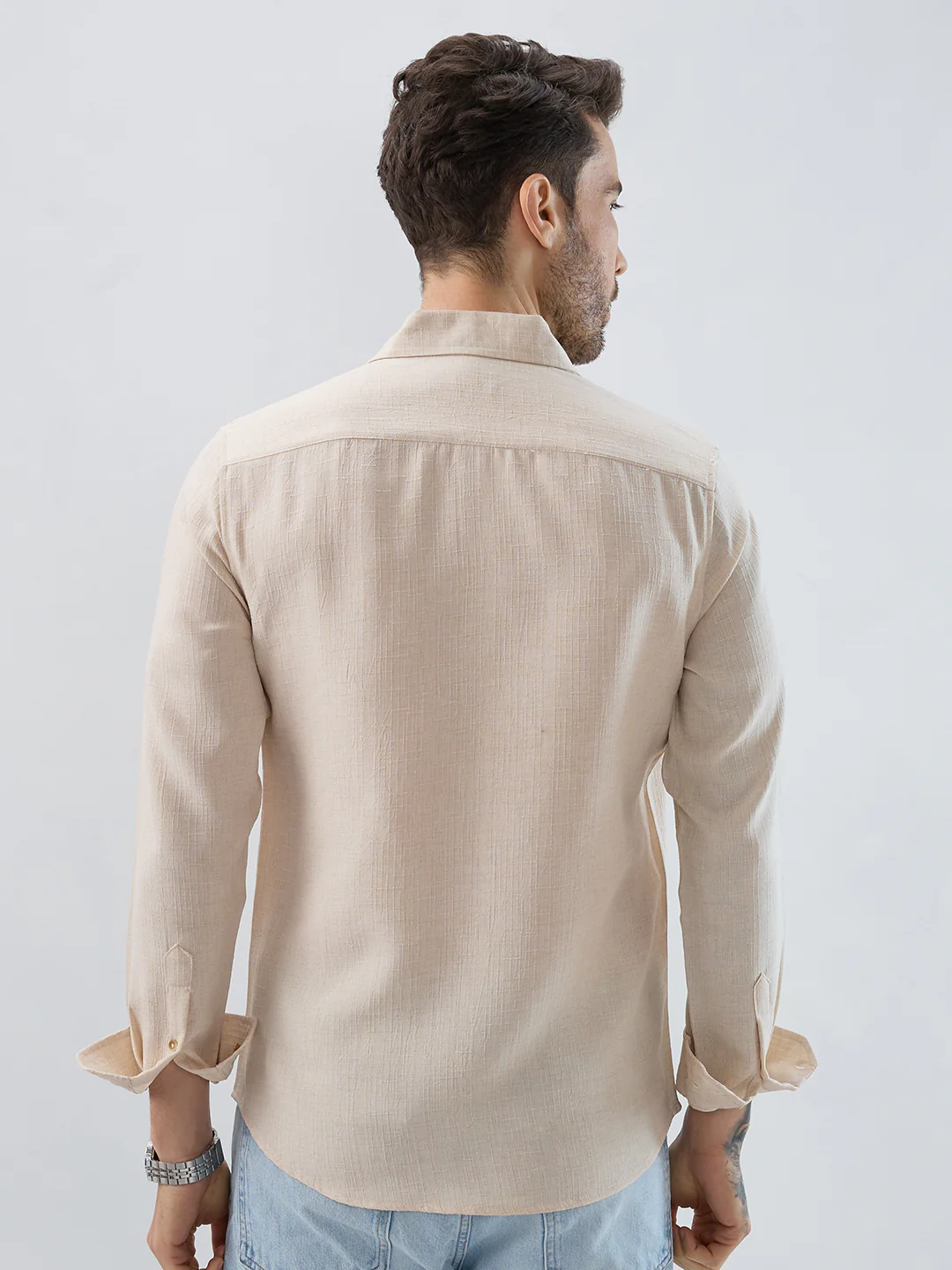 Elegant Cream Slub Textured Shirt - Image 7