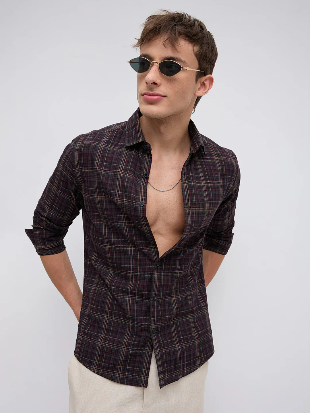 Elegant Deep Maroon Multi Checks Shirt - Image 2
