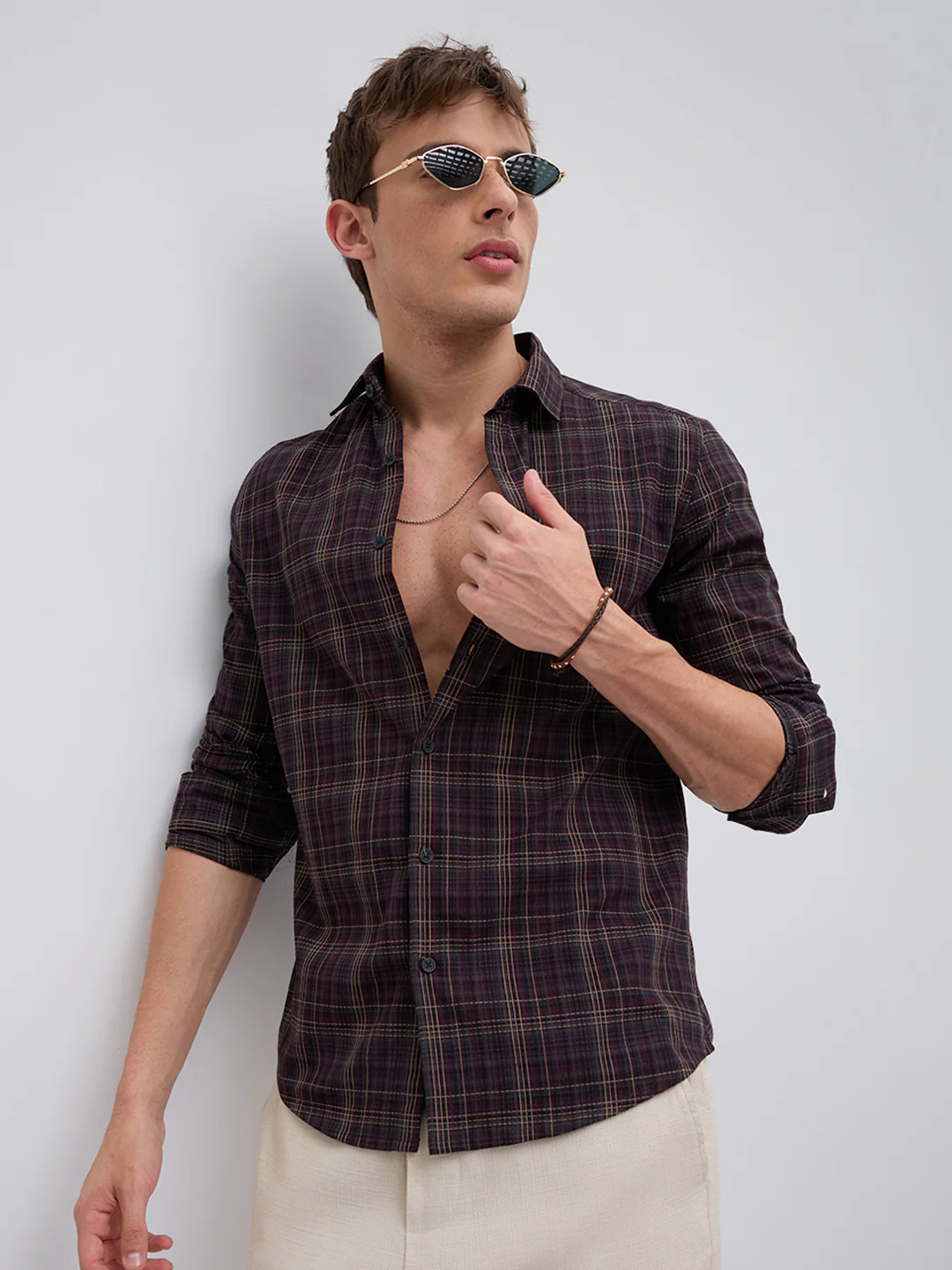Elegant Deep Maroon Multi Checks Shirt - Image 4