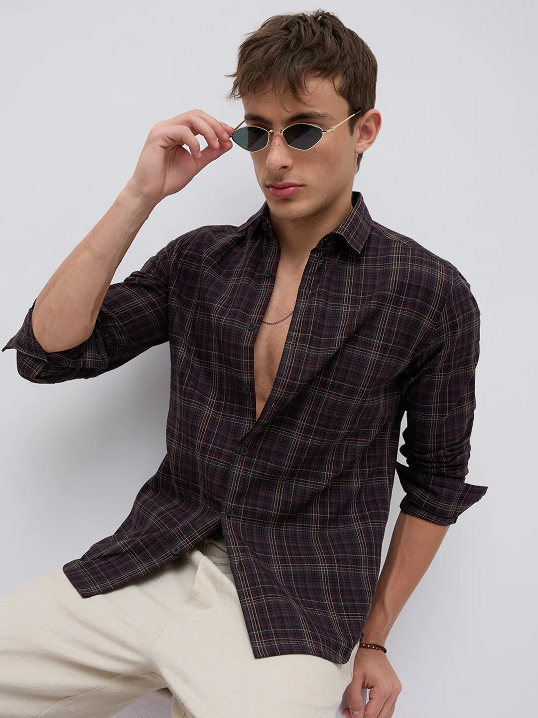Elegant Deep Maroon Multi Checks Shirt - Image 5