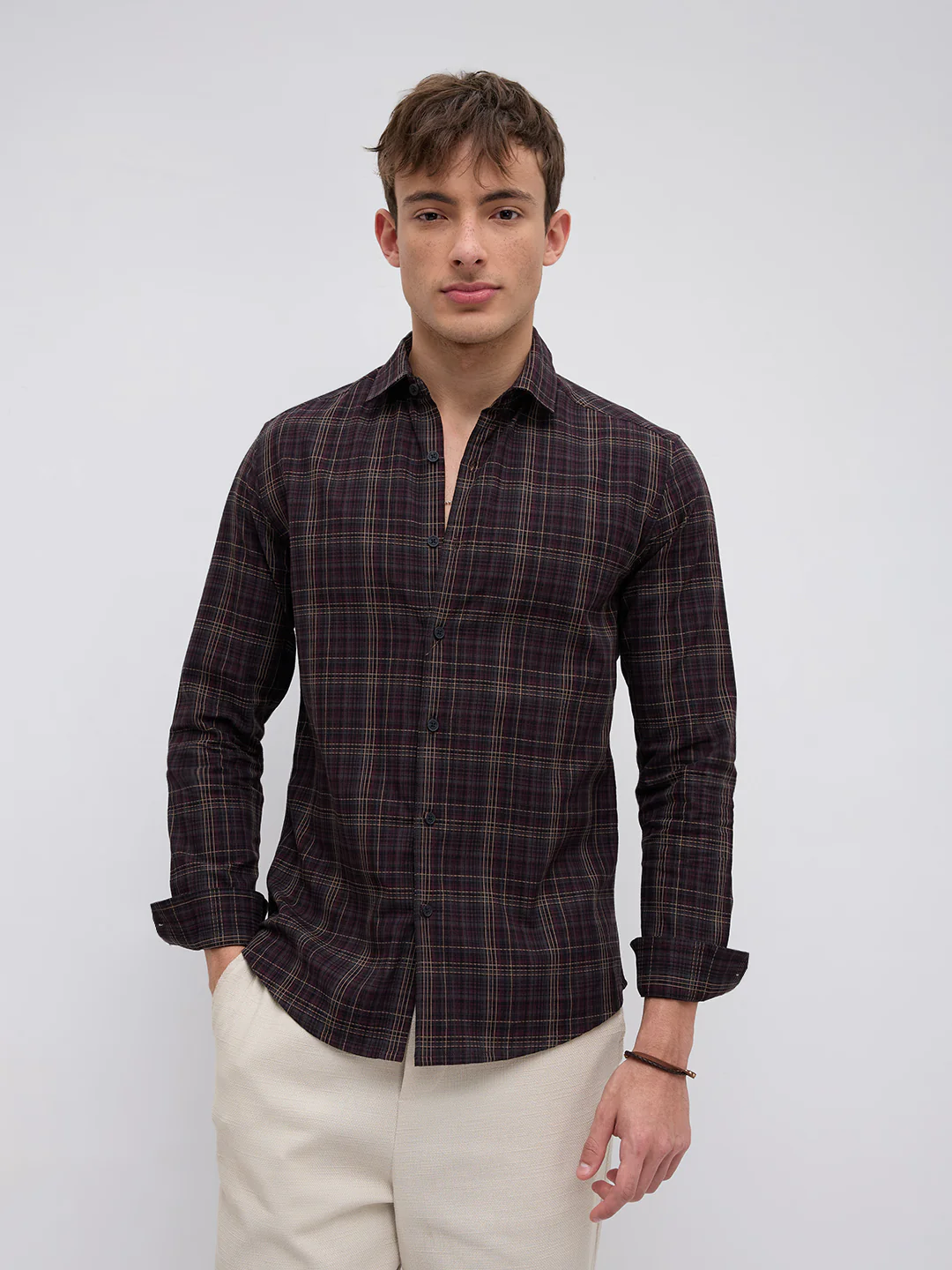Elegant Deep Maroon Multi Checks Shirt - Image 6