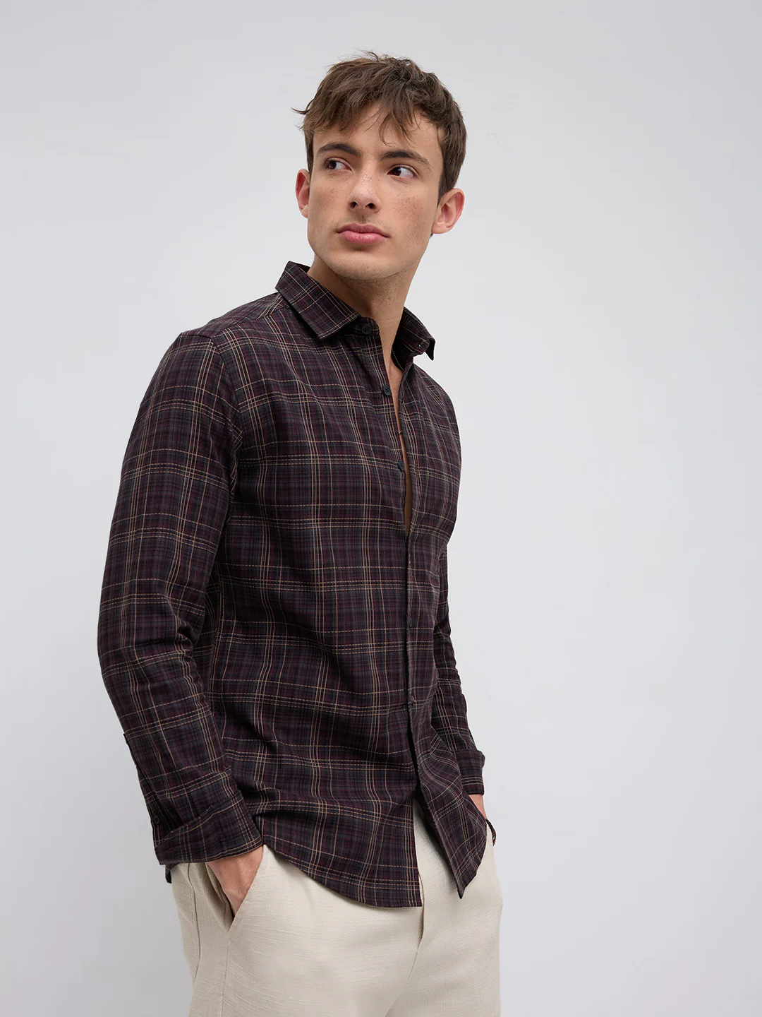 Elegant Deep Maroon Multi Checks Shirt - Image 7
