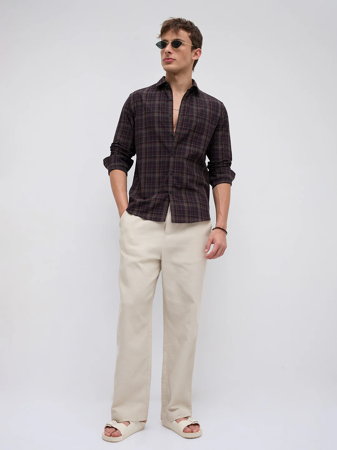 Elegant Deep Maroon Multi Checks Shirt - Image 9
