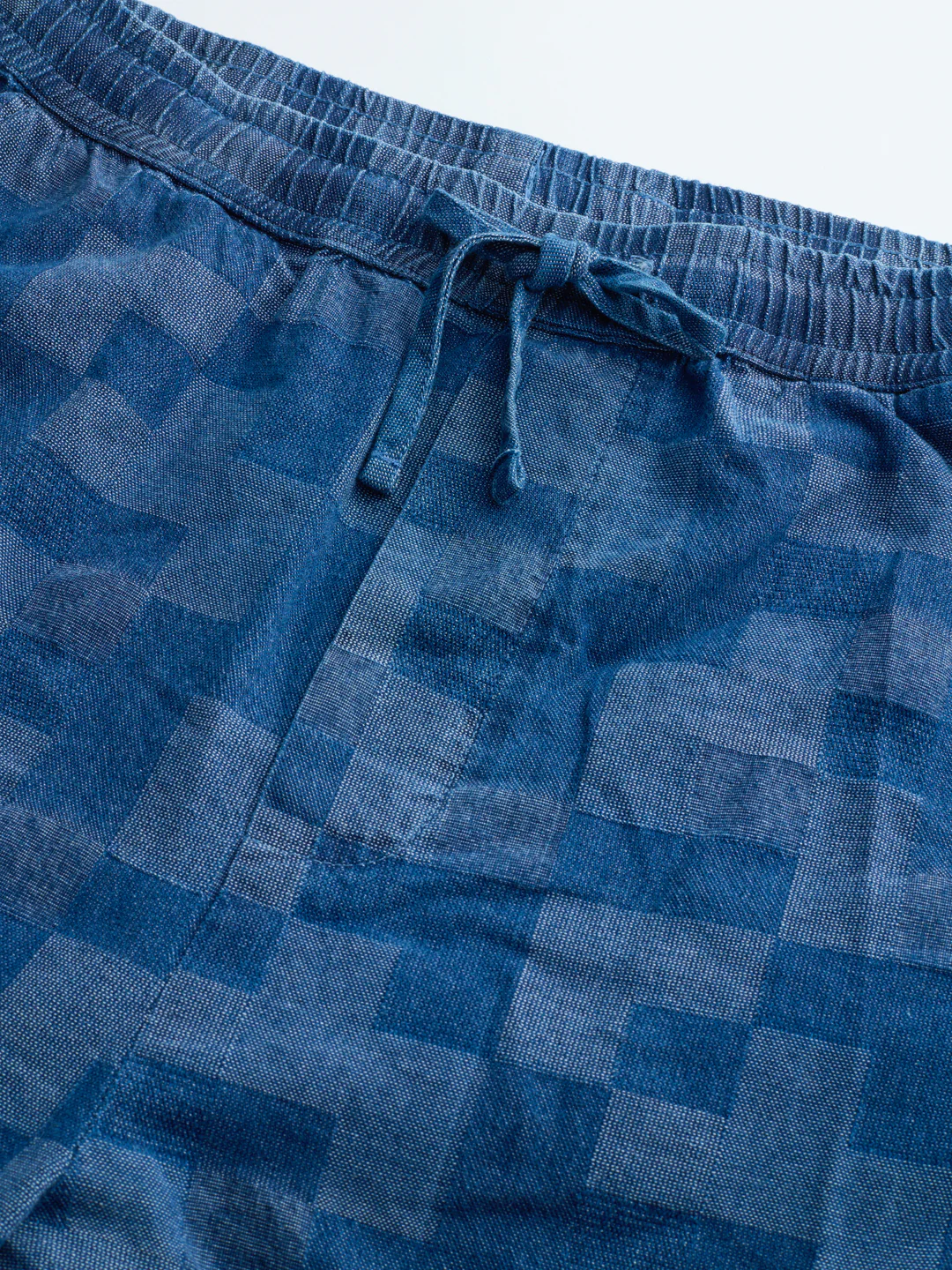 Elegant Denim Blue Box Checks Acid Wash Straight-Fit Trousers - Image 3