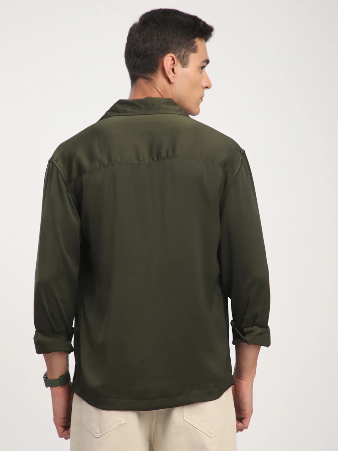 Elegant Green Crinkled Lapel Collar Oversized Shirt - Image 7