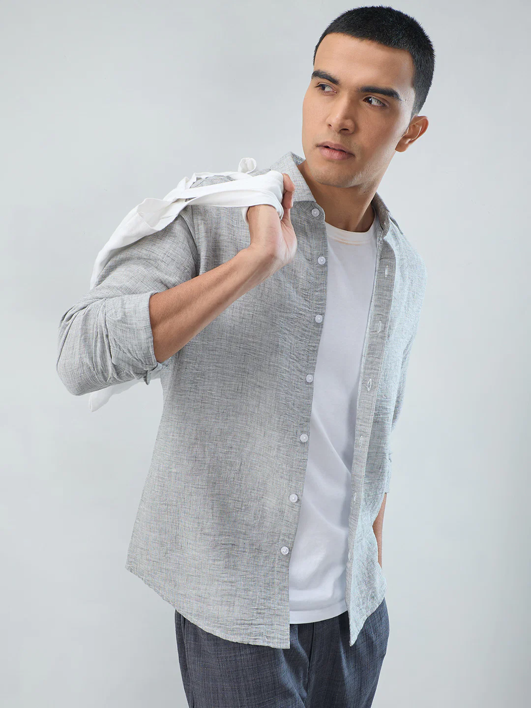 Elegant Grey Textured Shirt - Image 2
