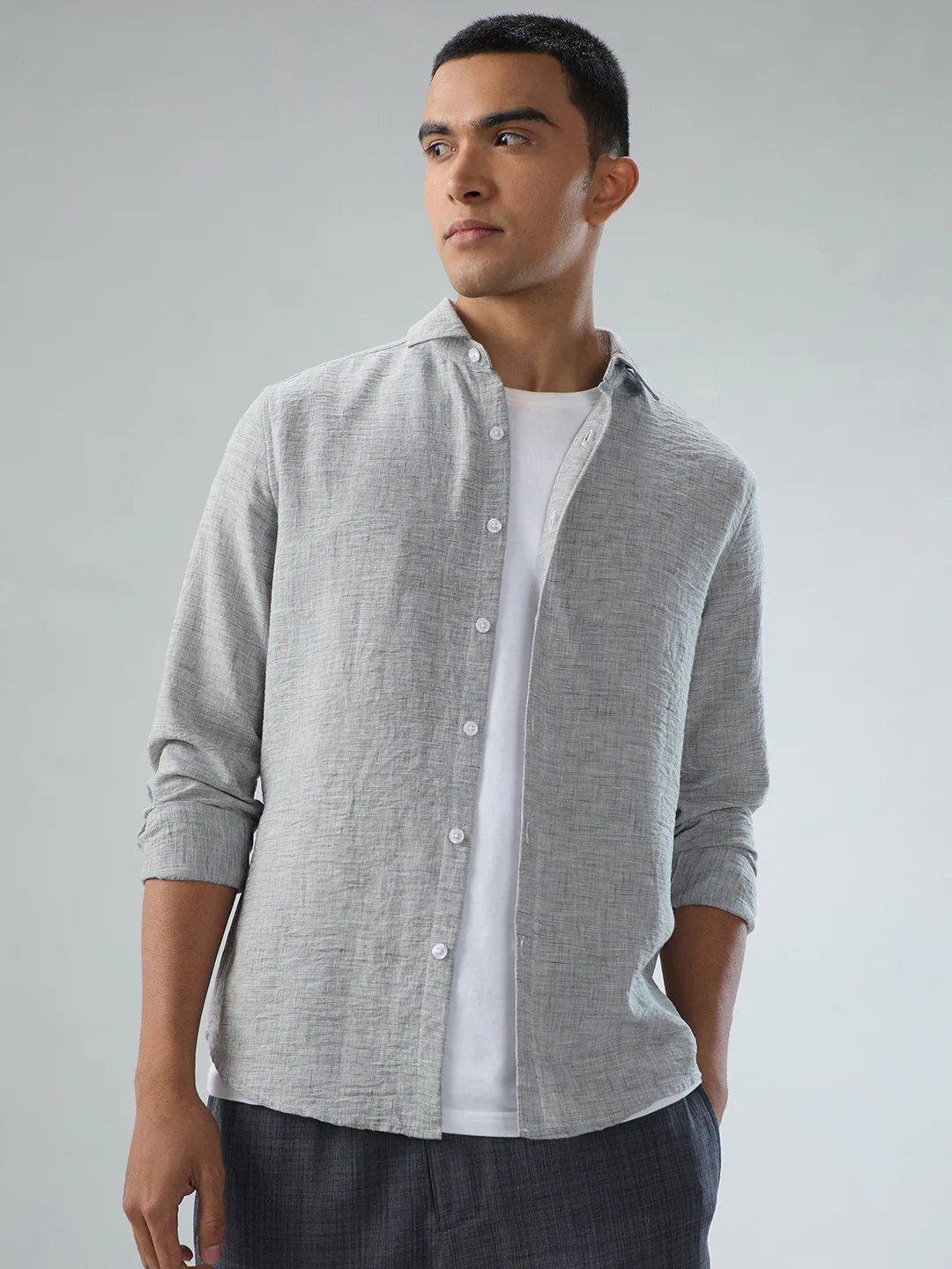 Elegant Grey Textured Shirt - Image 4