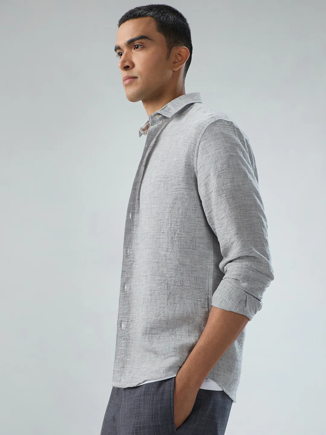 Elegant Grey Textured Shirt - Image 5