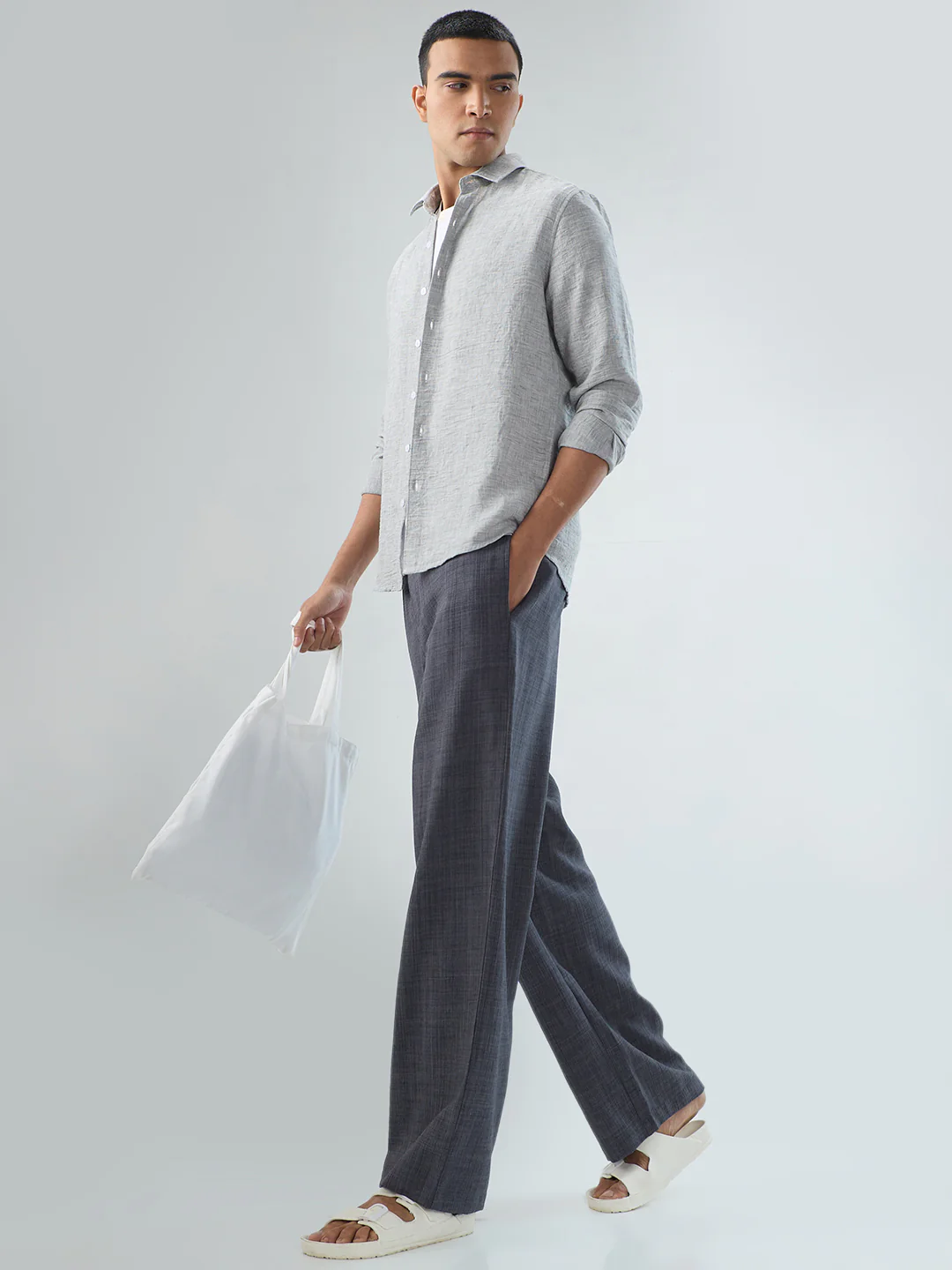 Elegant Grey Textured Shirt - Image 7