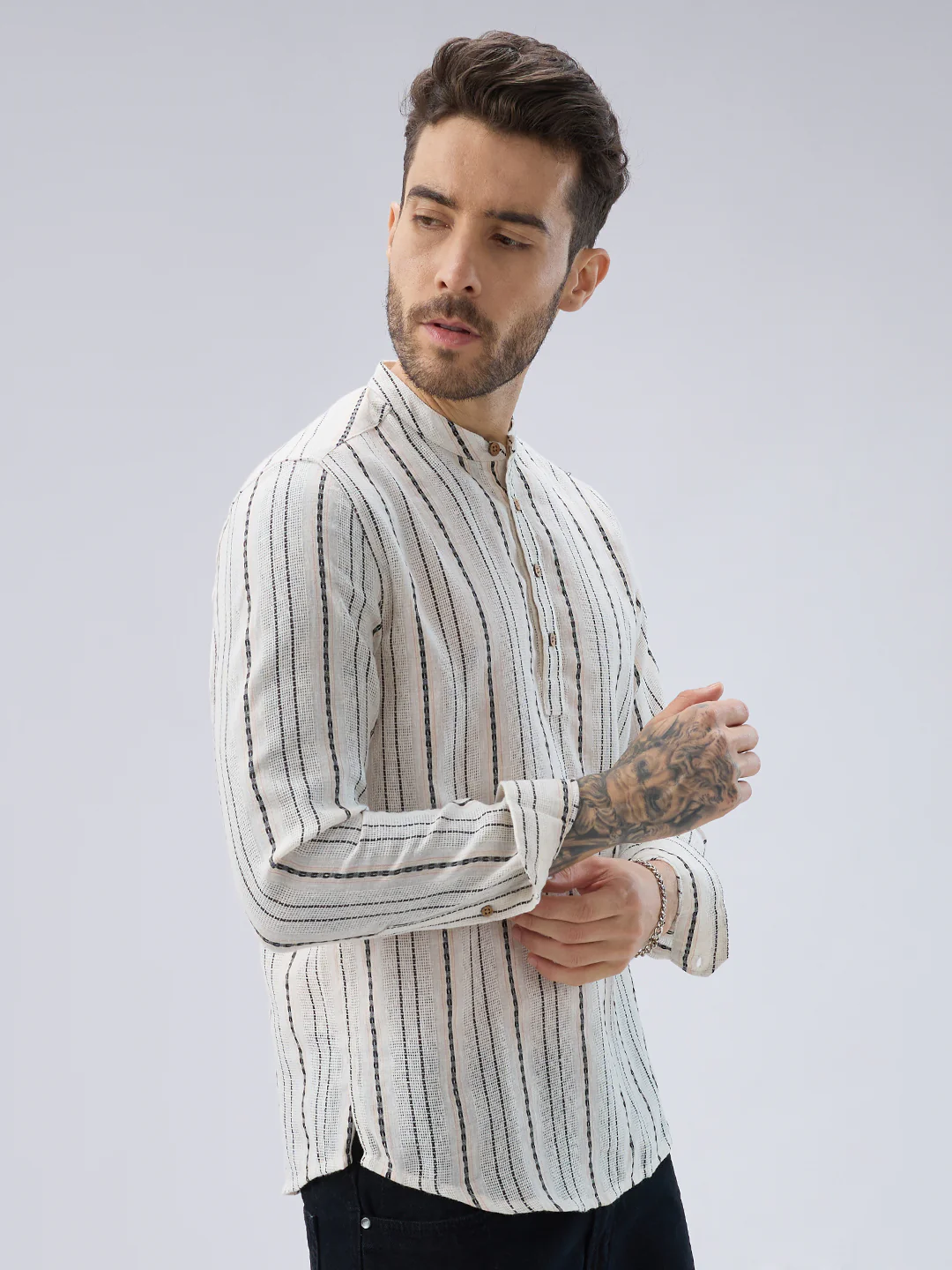 Elegant Ivory Loomed Textured Kurta - Image 4