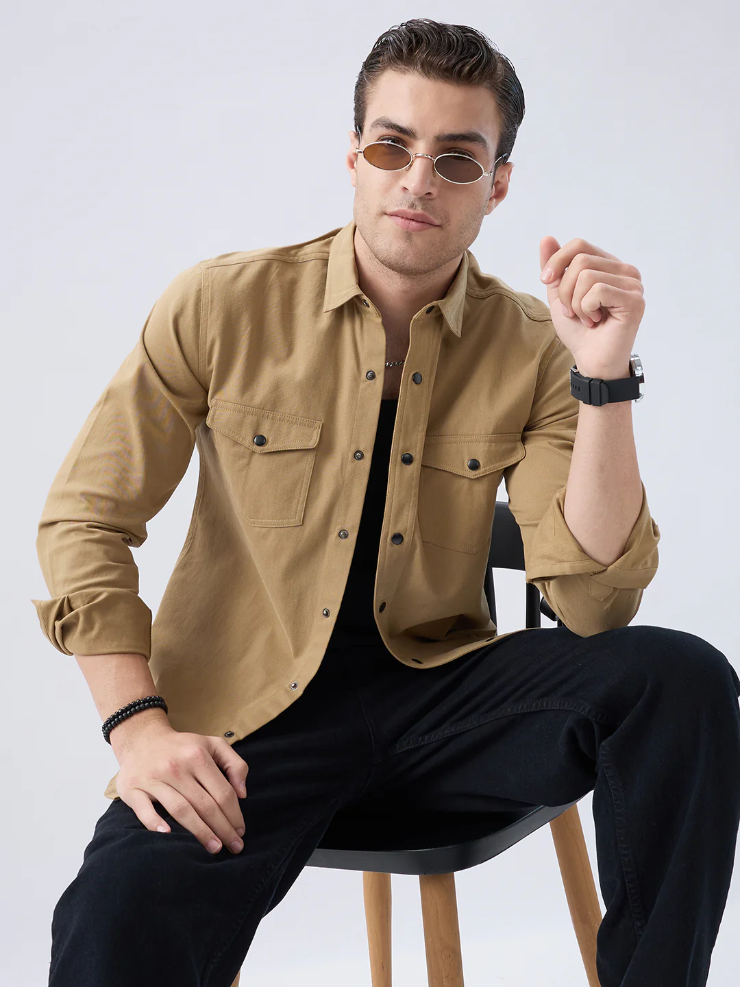 Elegant Khaki Voyager Twin Flap Pocket Overshirt - Image 2