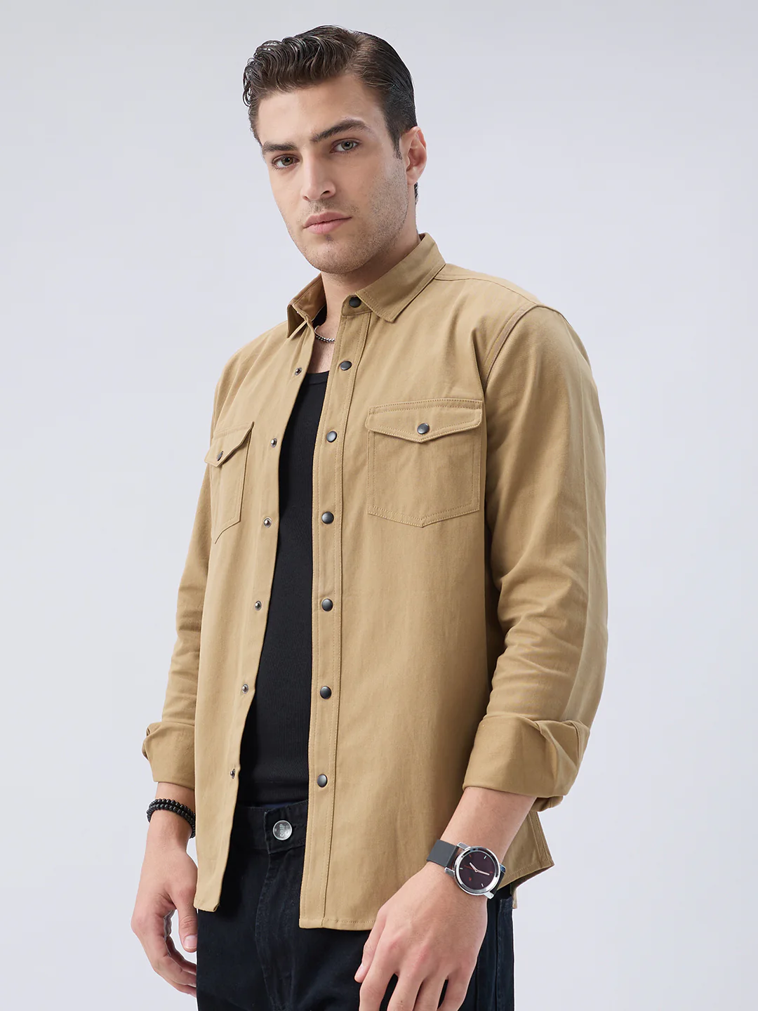 Elegant Khaki Voyager Twin Flap Pocket Overshirt - Image 7