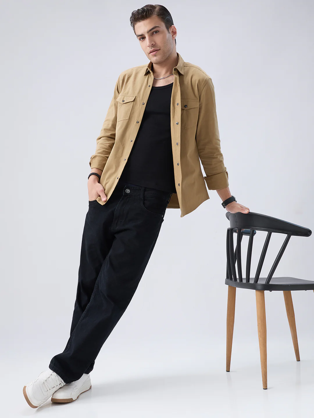 Elegant Khaki Voyager Twin Flap Pocket Overshirt - Image 9