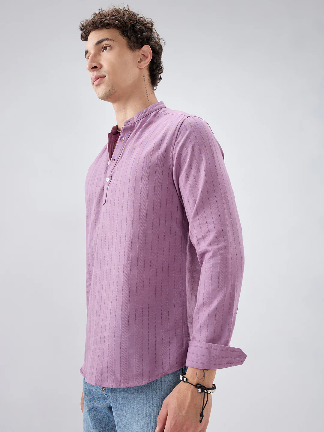 Elegant Lavender Textured Striped Kurta - Image 6
