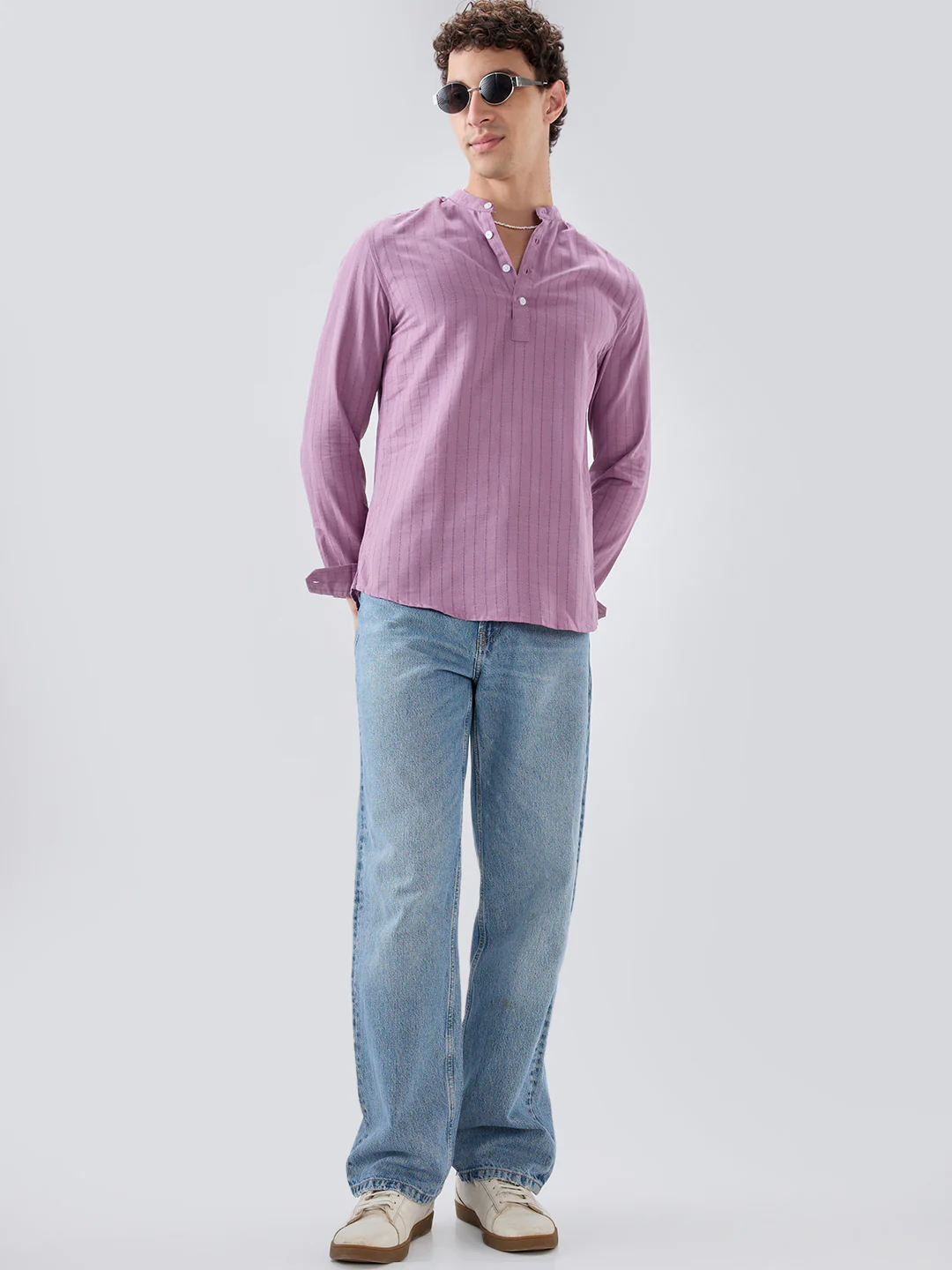 Elegant Lavender Textured Striped Kurta - Image 8