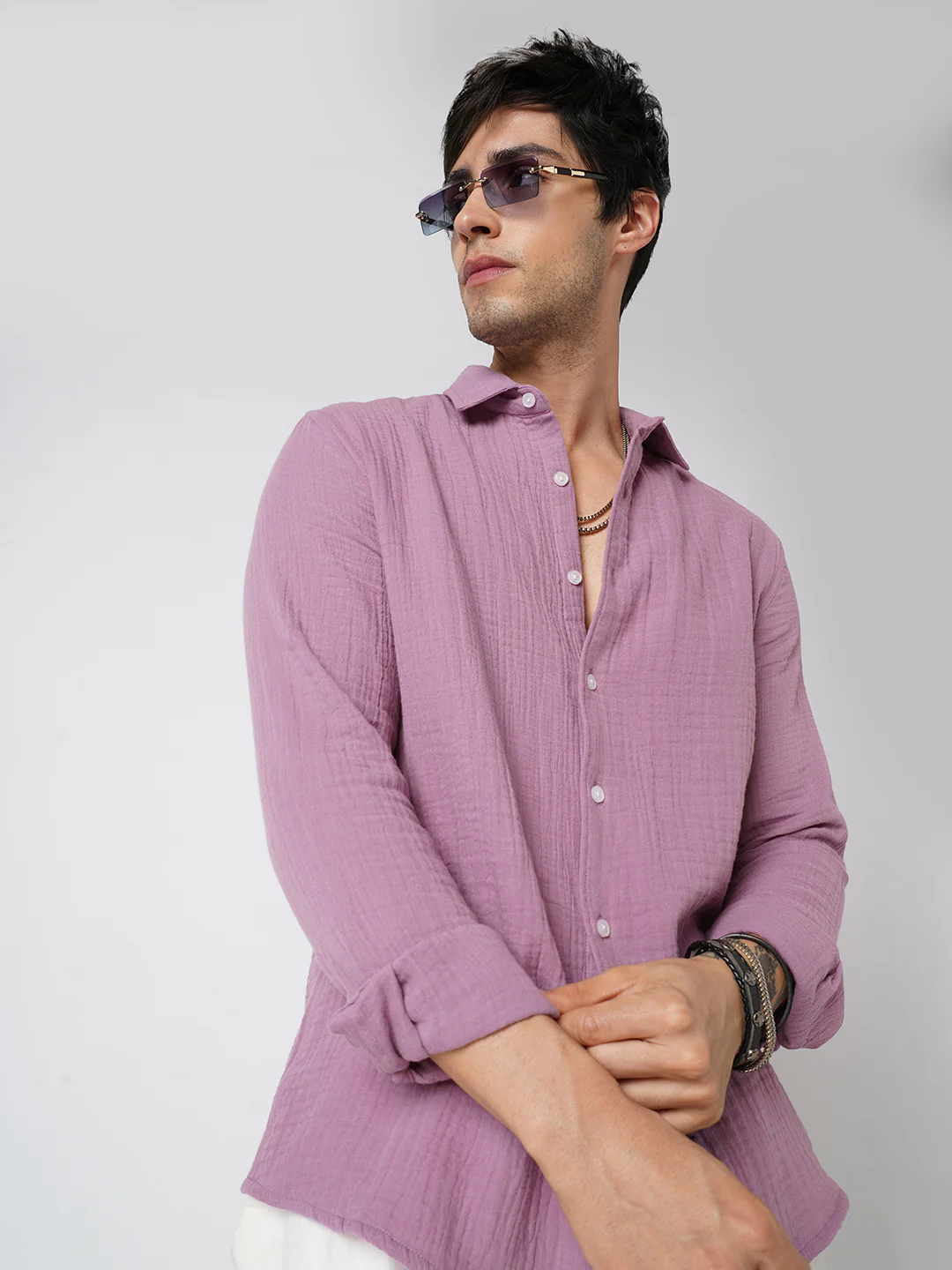 Elegant Lilac Double Cloth Shirt - Image 4