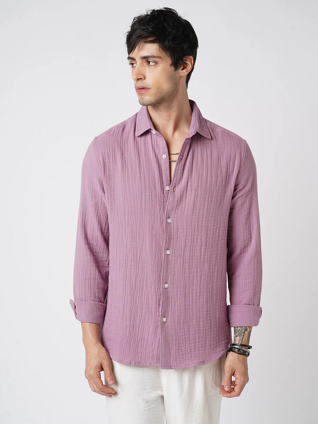 Elegant Lilac Double Cloth Shirt - Image 5
