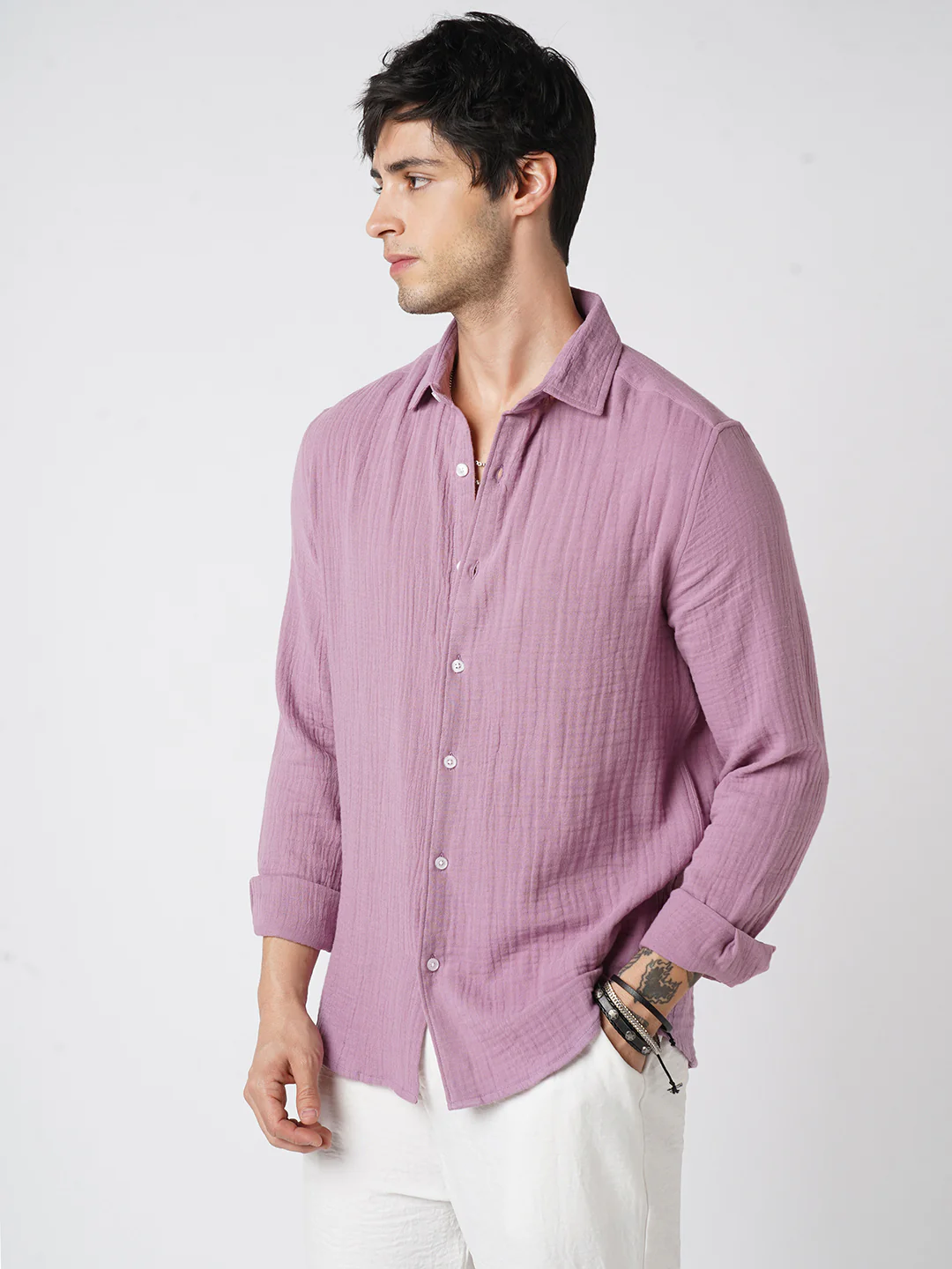 Elegant Lilac Double Cloth Shirt - Image 6