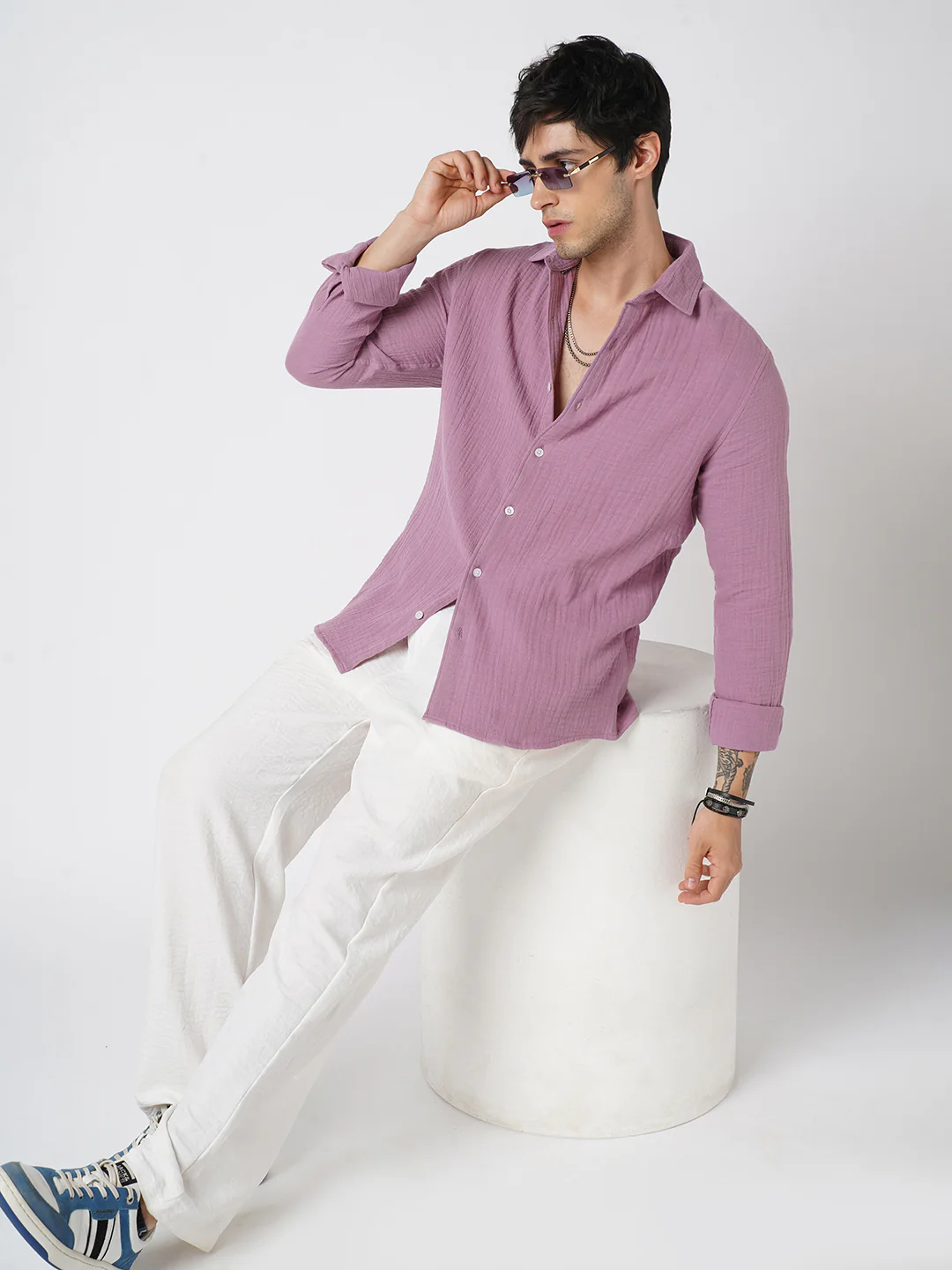 Elegant Lilac Double Cloth Shirt - Image 8