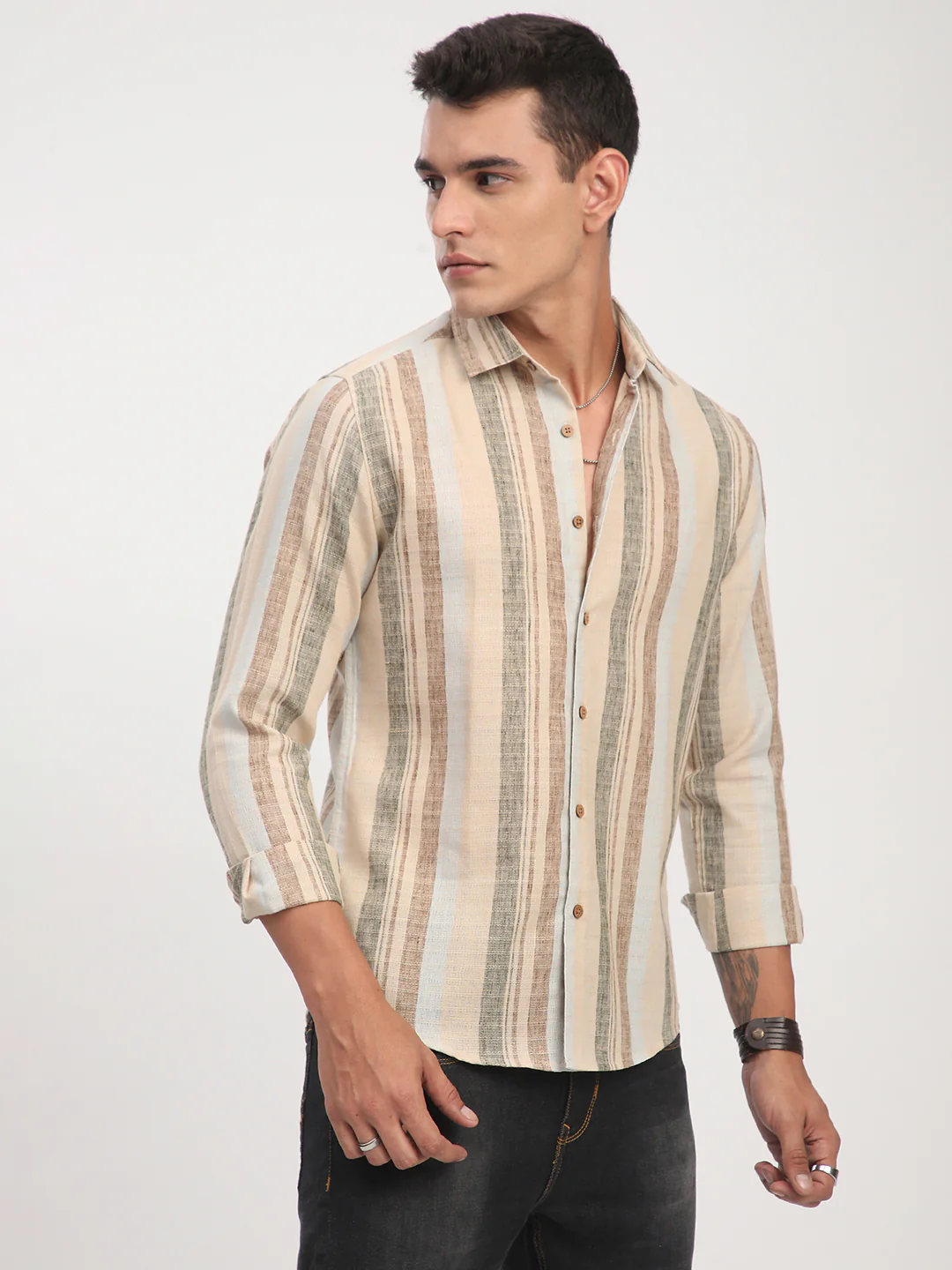 Elegant Multicolor Striped Linen Blend Shirt - Image 5
