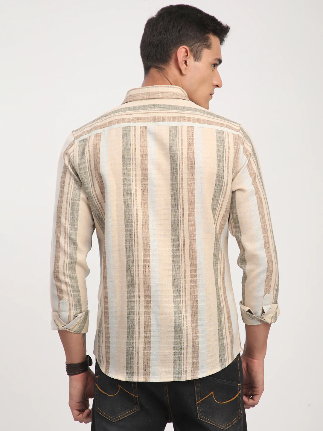 Elegant Multicolor Striped Linen Blend Shirt - Image 6