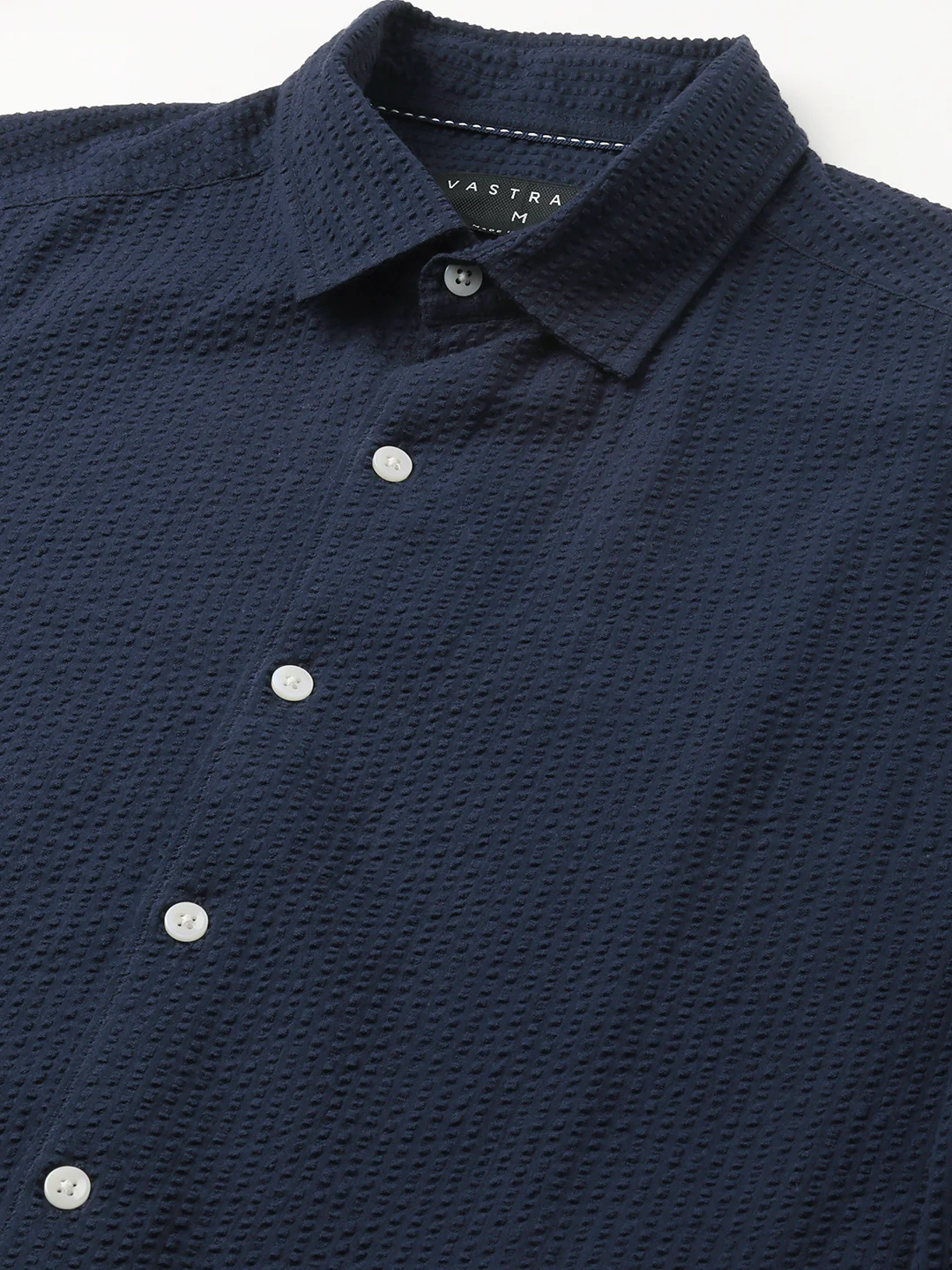 Elegant Navy Seersucker Shirt - Image 3